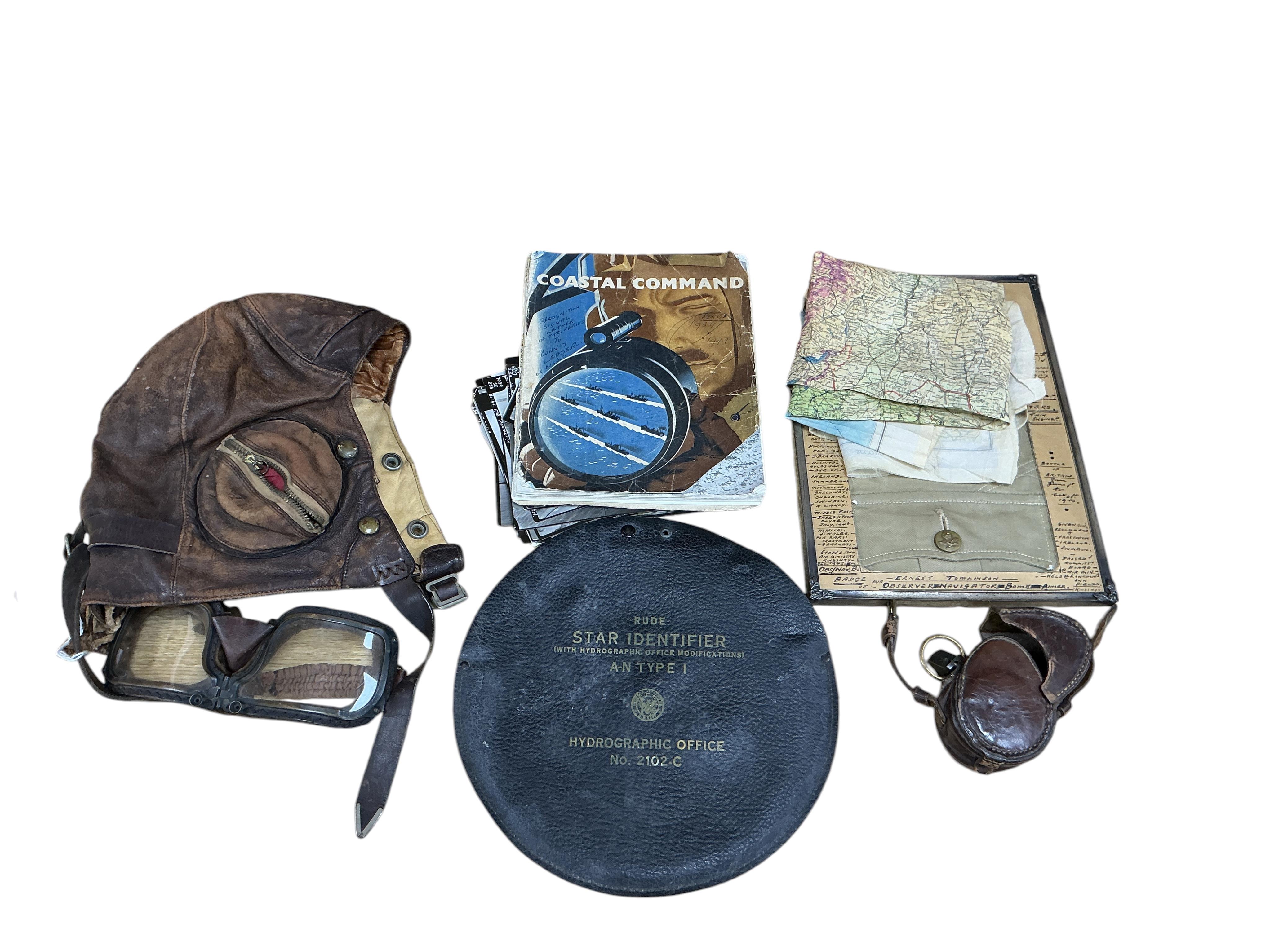 RAF volunteer reserve, E Tomlinson, observer, flight helmet, goggles ...