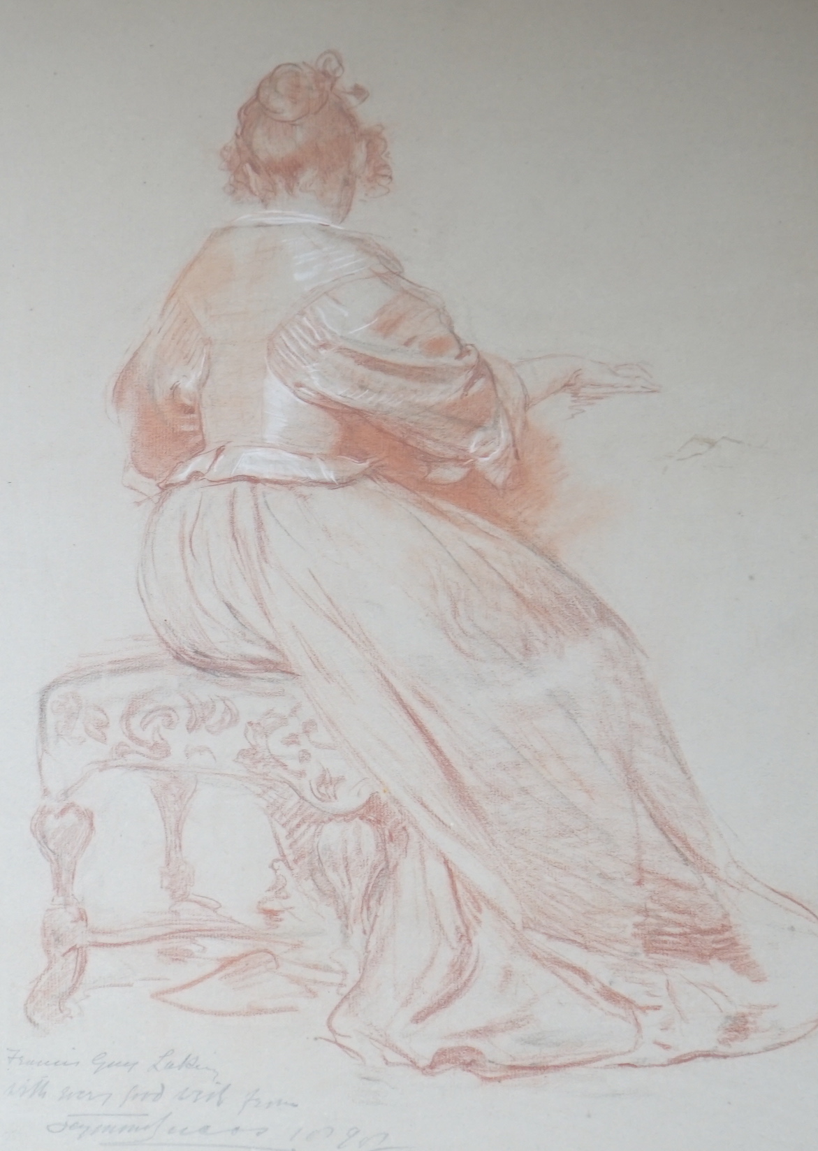 John Seymour Lucas (1849-1923), heightened sanguine chalk, Study of a seated lady, inscribed and signed in pencil, 51 x 36cm                                                                                                