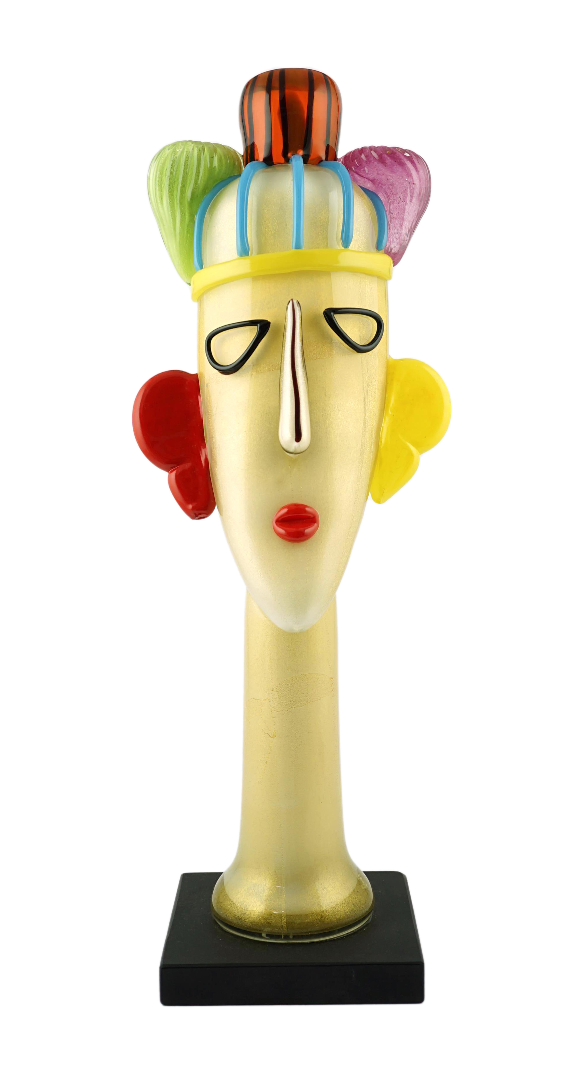 Alessandro Barbaro, a Murano head and neck of a woman in coloured glass - a Tribute to Amedeo Modigliani                                                                                                                    