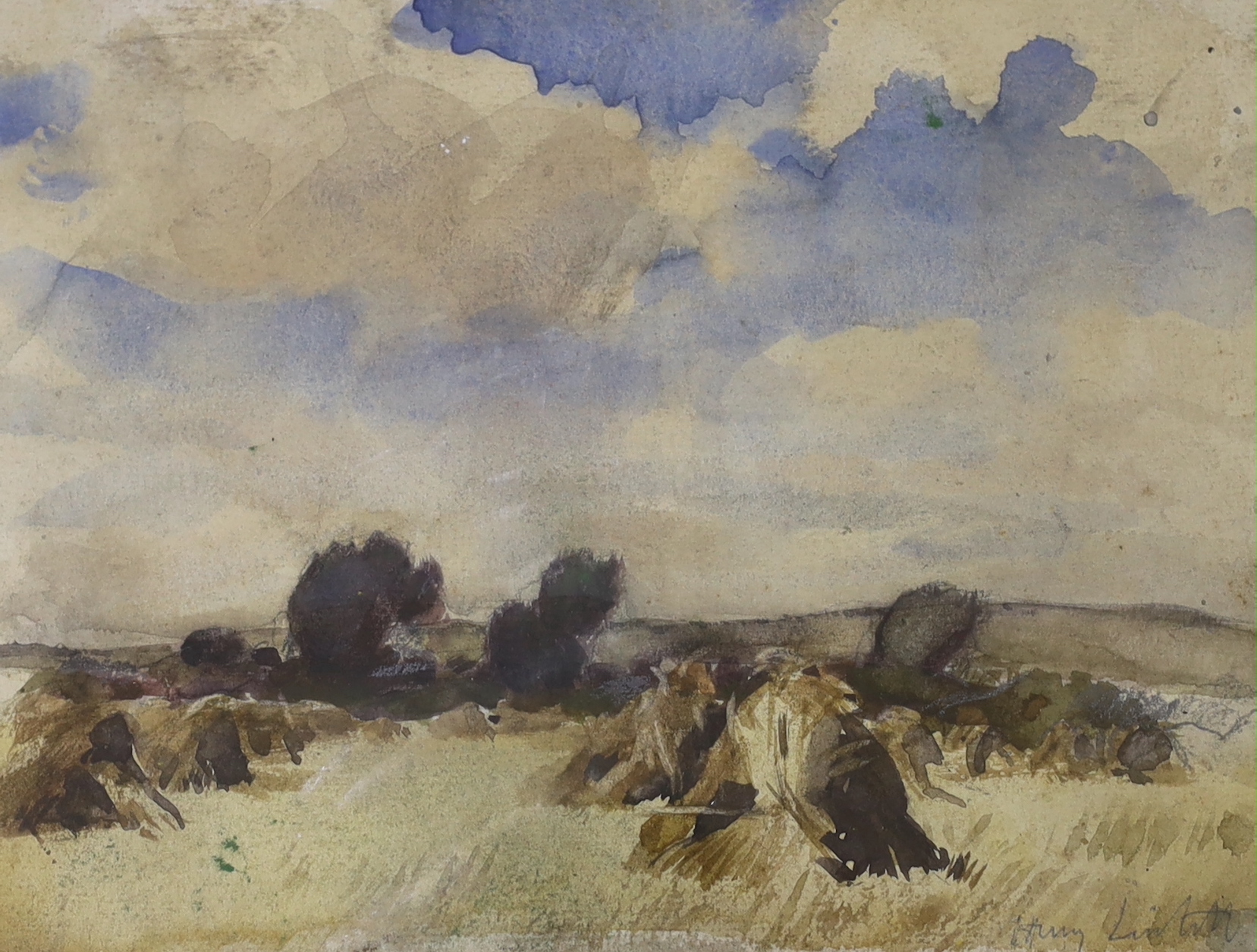 Henry John Lintott (Scottish 1877-1965), watercolour, Hayricks, signed, 24 x 18cm                                                                                                                                           