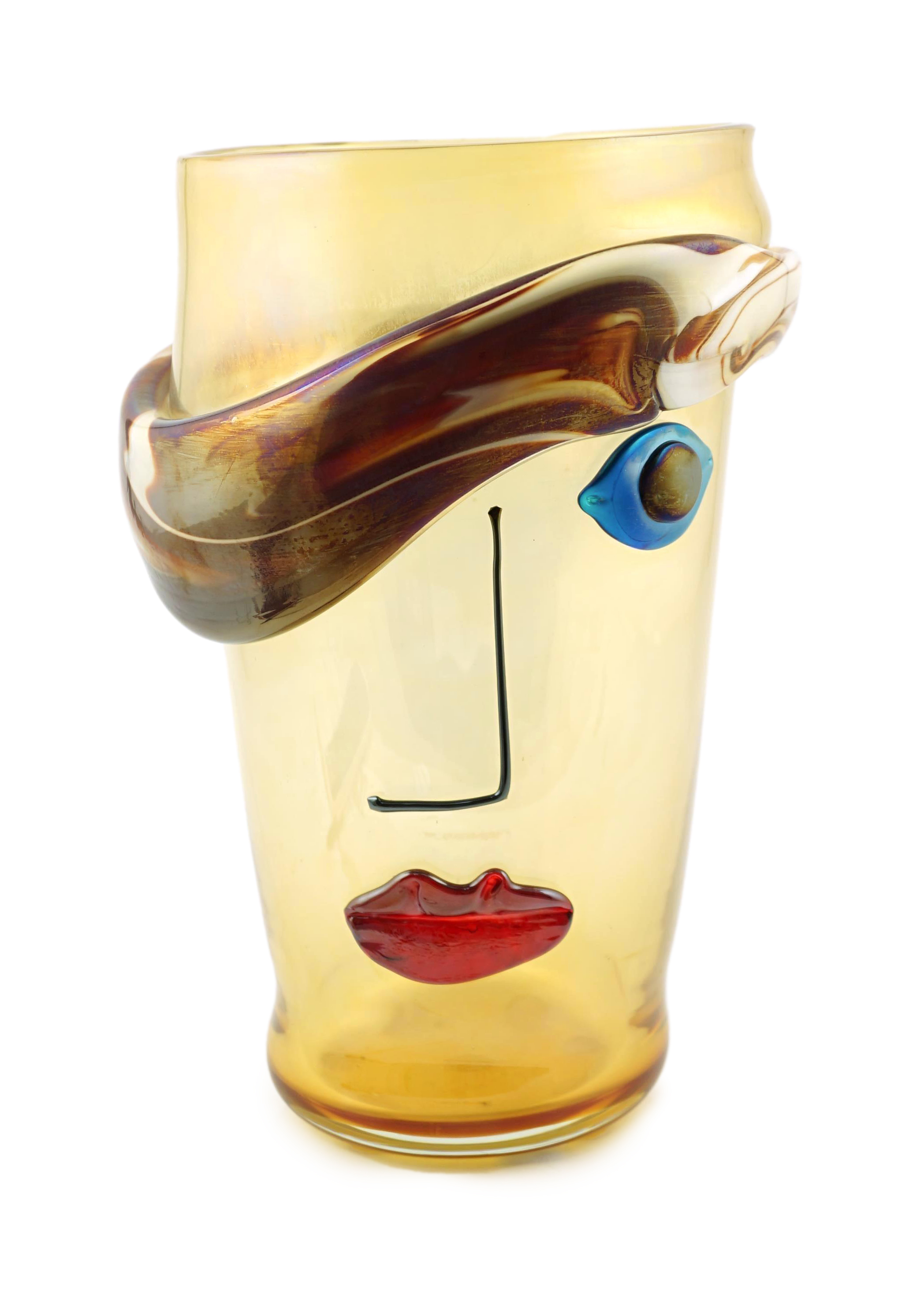 Oscar Zanetti (1961-), a Murano yellow ground glass Cubist style head of a man                                                                                                                                              
