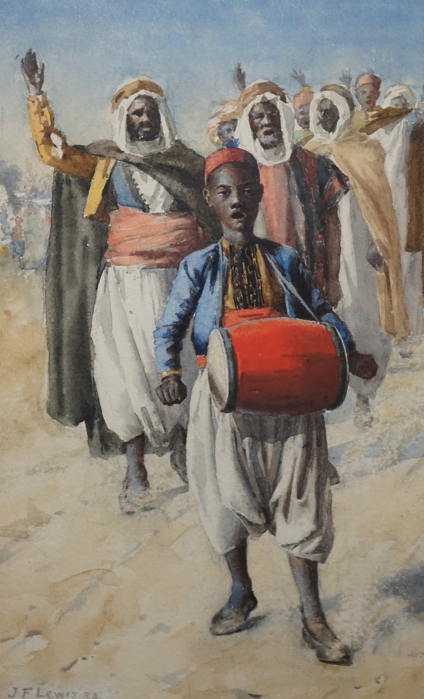 John Frederick Lewis RA (1804–1876) Orientalist watercolour, Arab procession, signed, 29 x 18cm                                                                                                                             