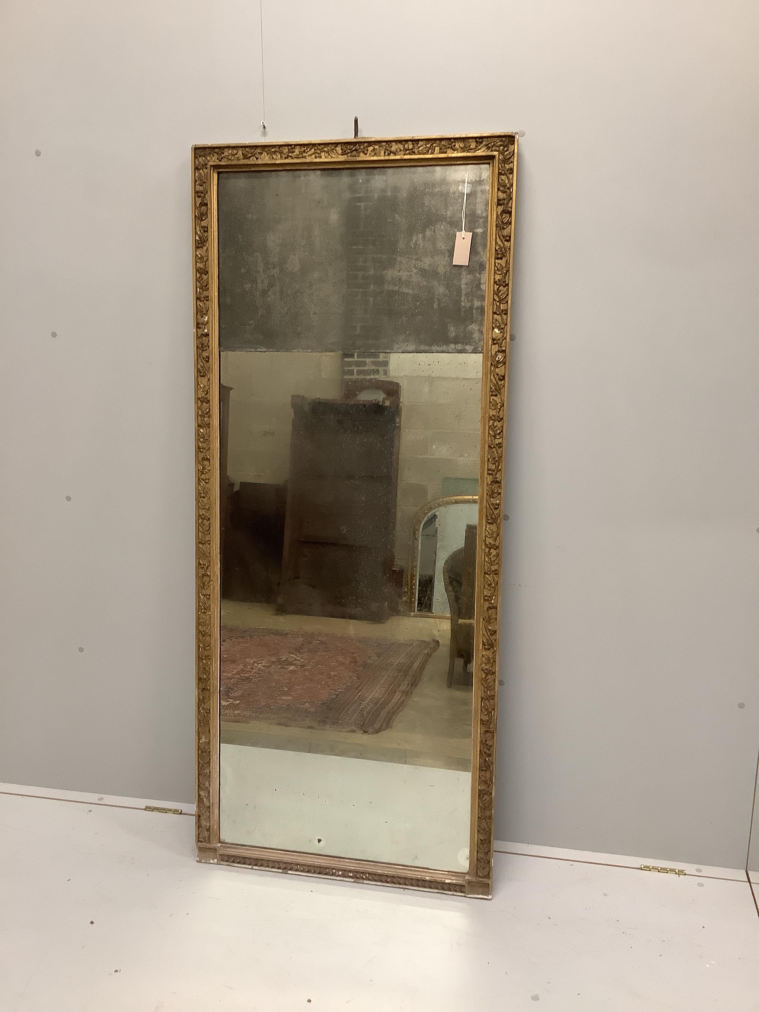 A 19th century rectangular giltwood and composition wall mirror, width 75cm, height 177cm                                                                                                                                   