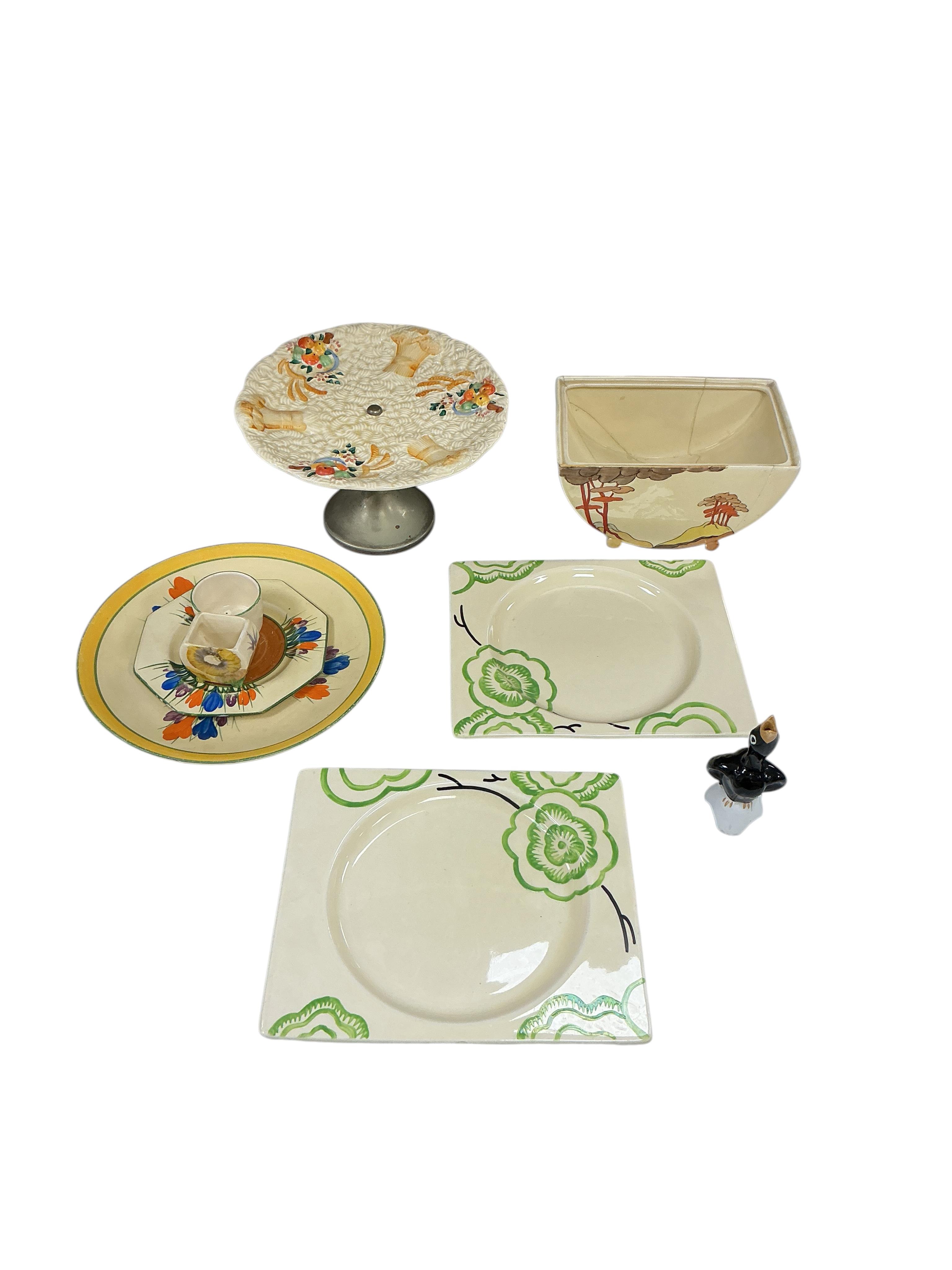 A small collection of Clarice Cliff to include two Biarritz plates, a ...