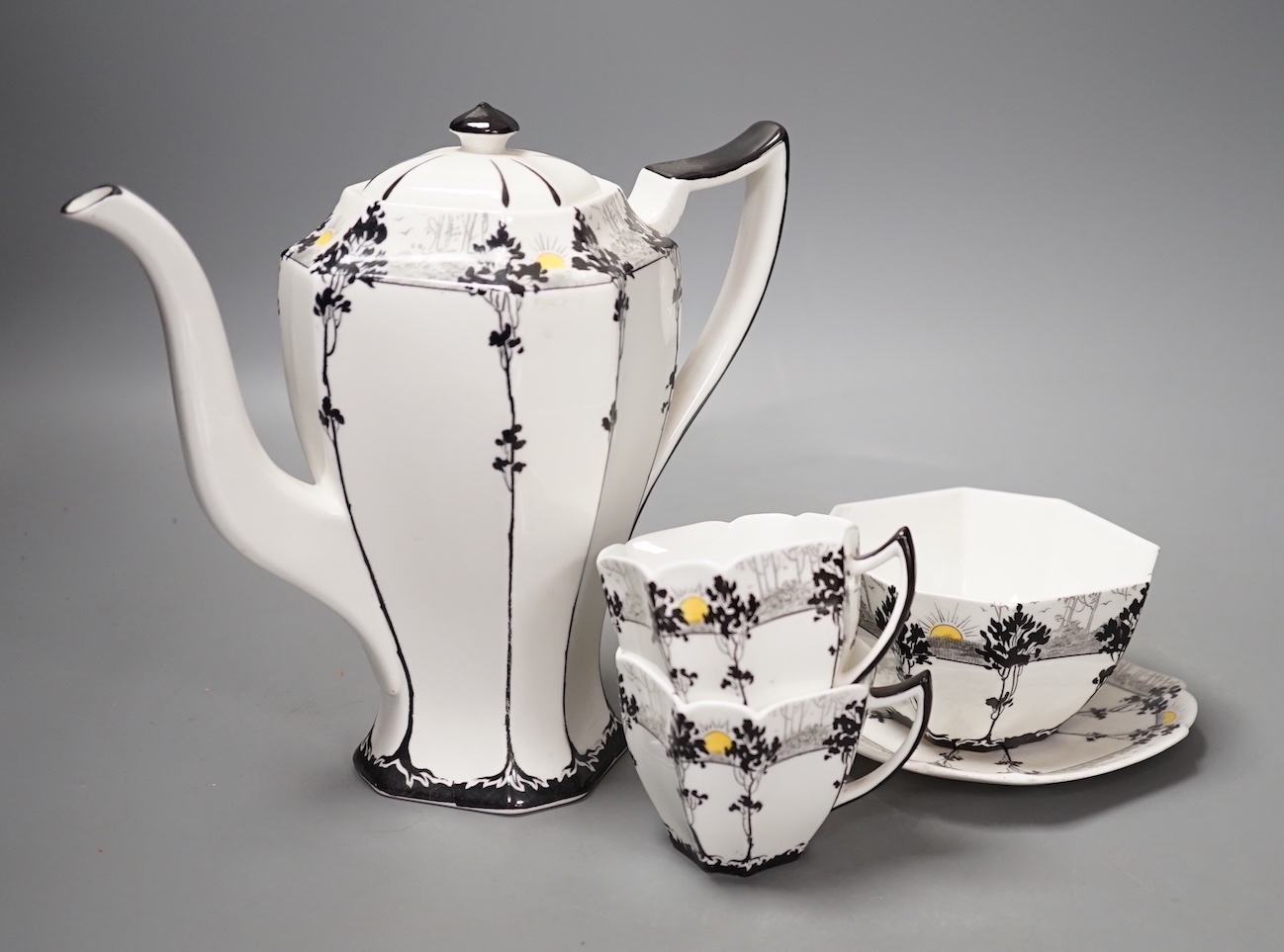 A Shelley ‘Trees and Sunset’ 11479 pattern part tea set                                                                                                                                                                     
