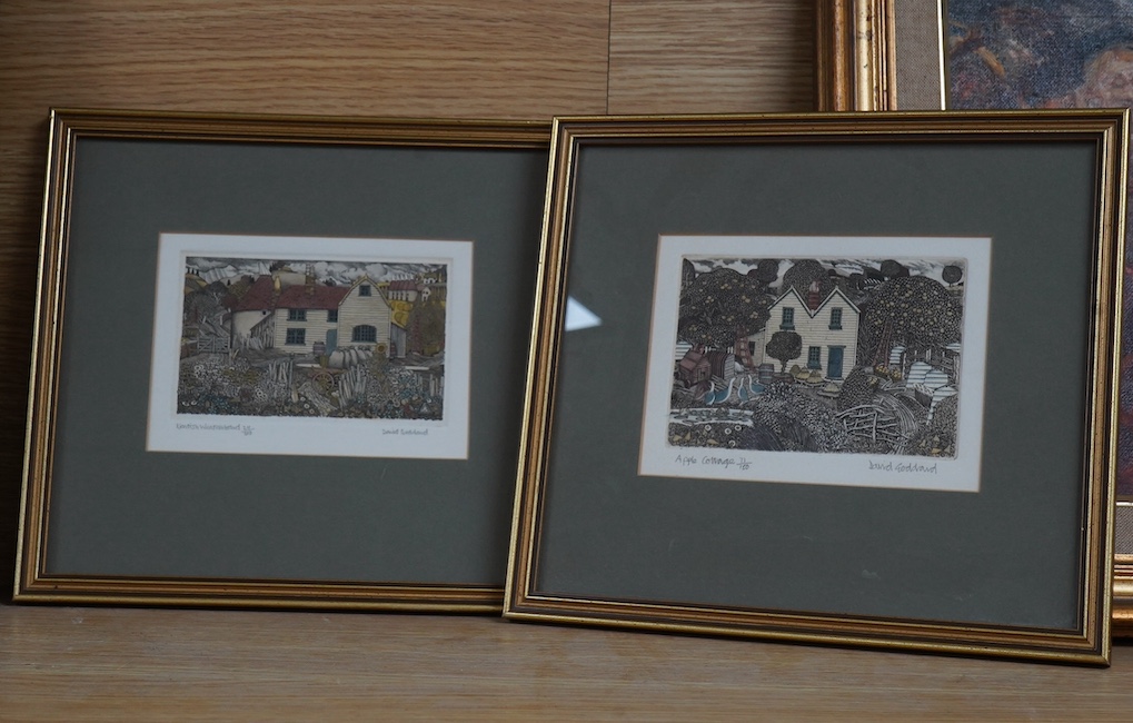 David Goddard (b.1943), pair of colour etchings with aquatint, comprising ‘Apple Cottage’ and ‘Kentish Weatherboard’, each limited edition 71/150 and 24/350, signed in pencil, 10.5 x 14cm. Condition - good               