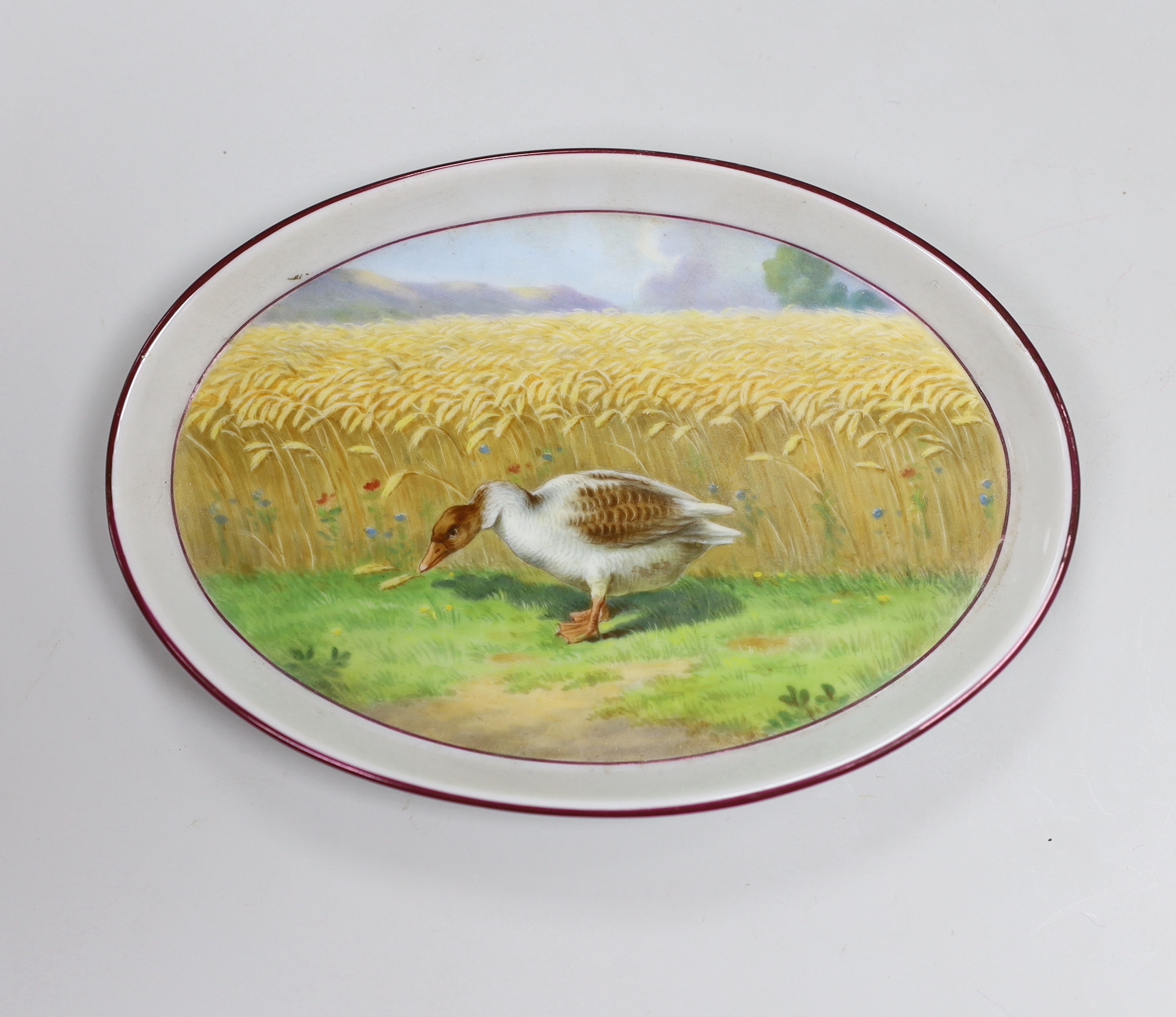 A Meissen oval dish of a duck in a cornfield, mark to the base, 18cm wide                                                                                                                                                   