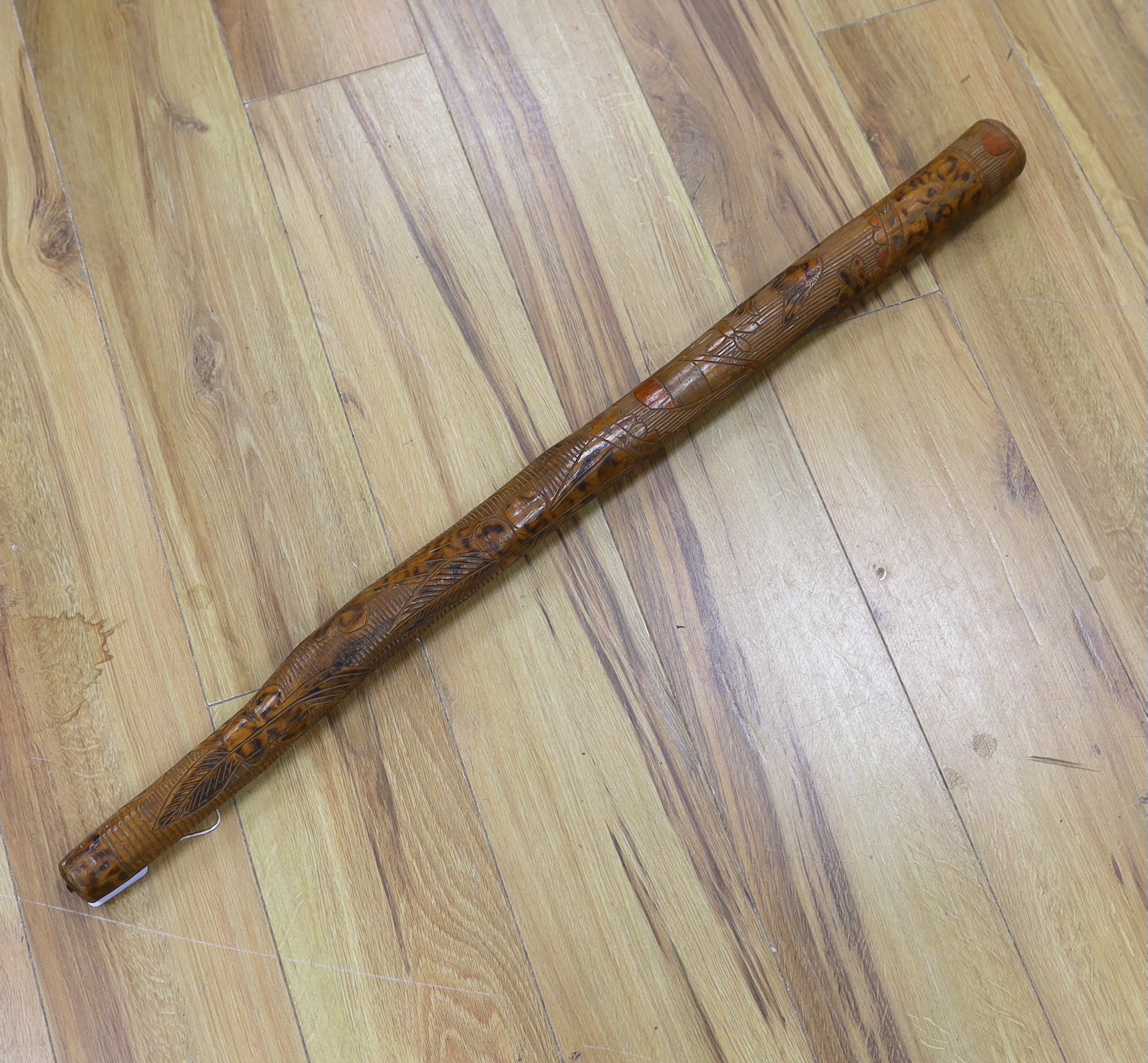 A late 19th/early 20th century Irish carved club, 91.5cm long                                                                                                                                                               