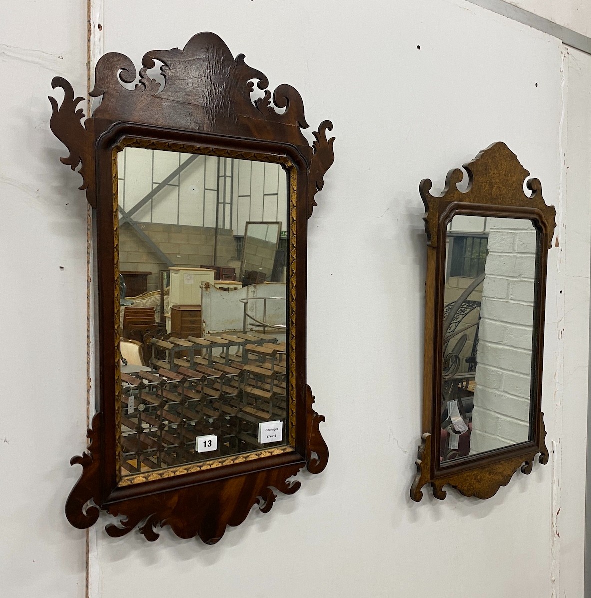 Two 18th century style fret frame wall mirrors, width 44cm, height 78cm                                                                                                                                                     
