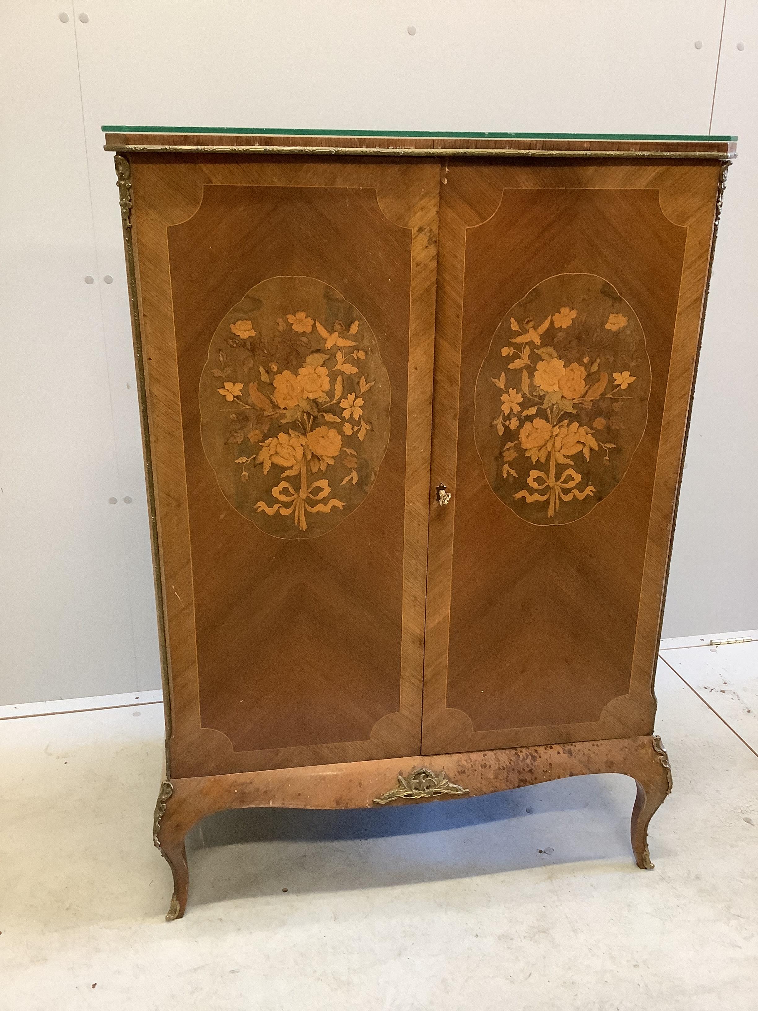 A Louis XVI style inlaid kingwood side cabinet, width 78cm, depth 45cm, height 114cm                                                                                                                                        