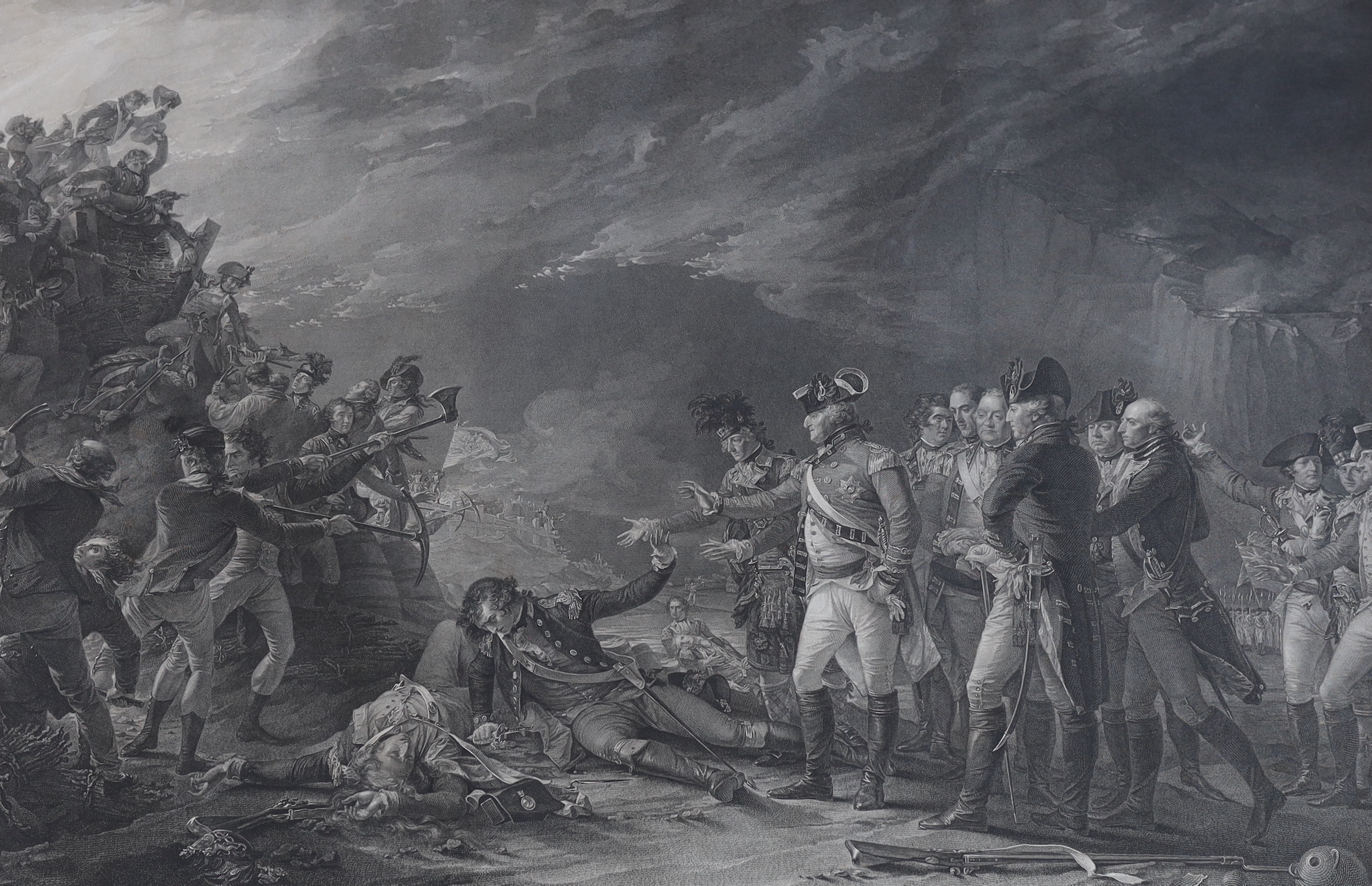 William Sharp after John Trumbull, line engraving, 'The Sortie made by the Garrison of Gibraltar in the storming of the 27 of November 1781', published by Trumbull 1799, sheet overall 56 x 77cm                           