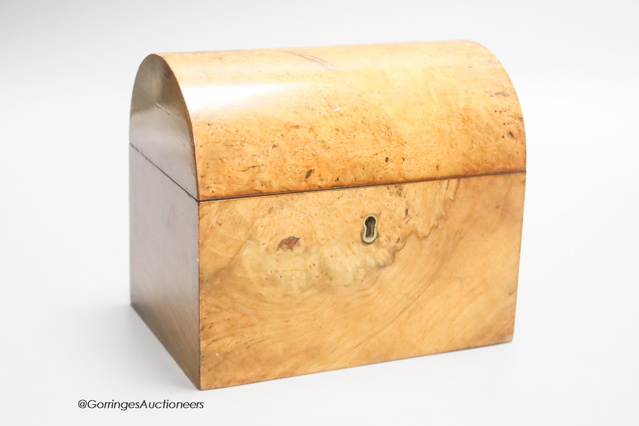 A Victorian dome top walnut tea caddy, height 15cm                                                                                                                                                                          