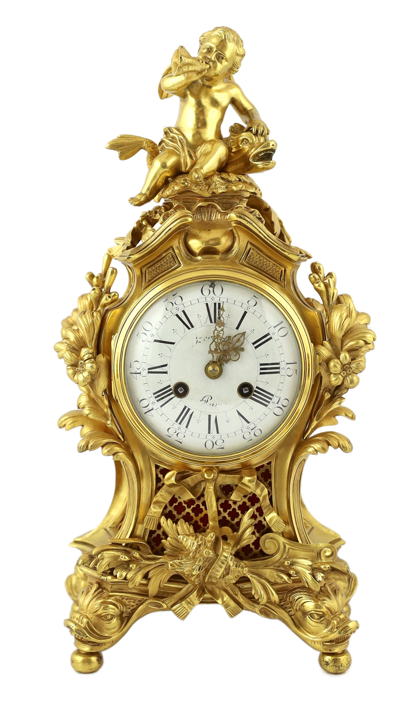 A Louis XVI style ormolu mantel clock, 23cm wide, 14cm deep, 45cm high                                                                                                                                                      