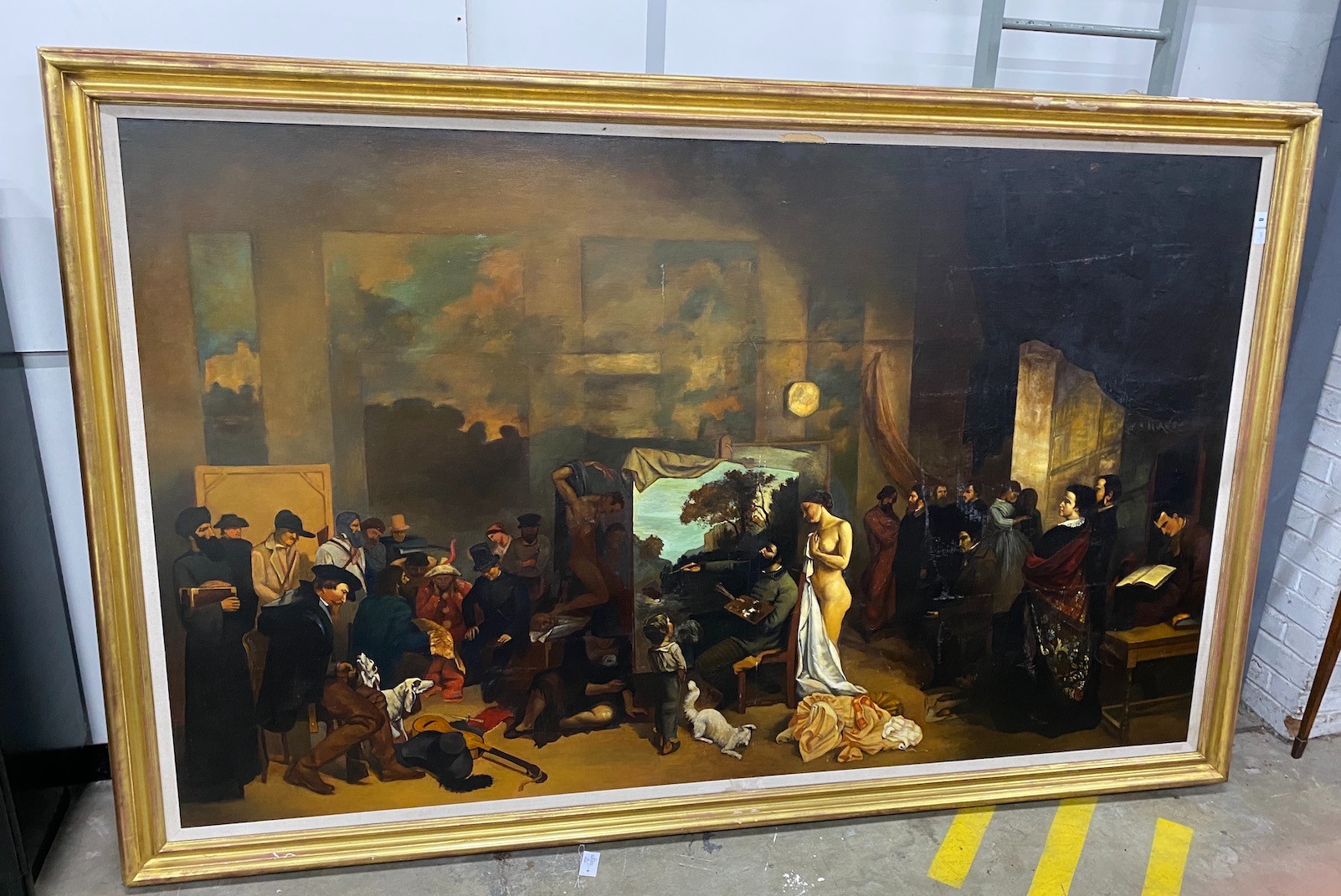After Gustave Courbet, a large oil on canvas, the painter's studio, 134 x 227cm                                                                                                                                             