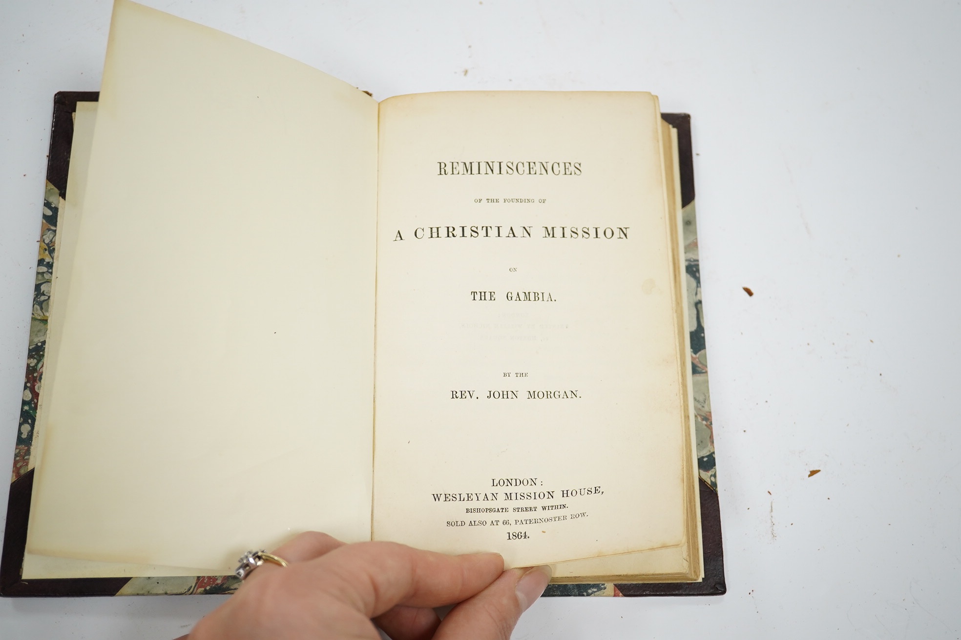 Morgan, Rev. John - Reminiscenes of the Founding of a Christian Mission on The Gambia. newly rebound half calf and marbled boards, sm.8vo. Wesleyan Mission House, 1864                                                     