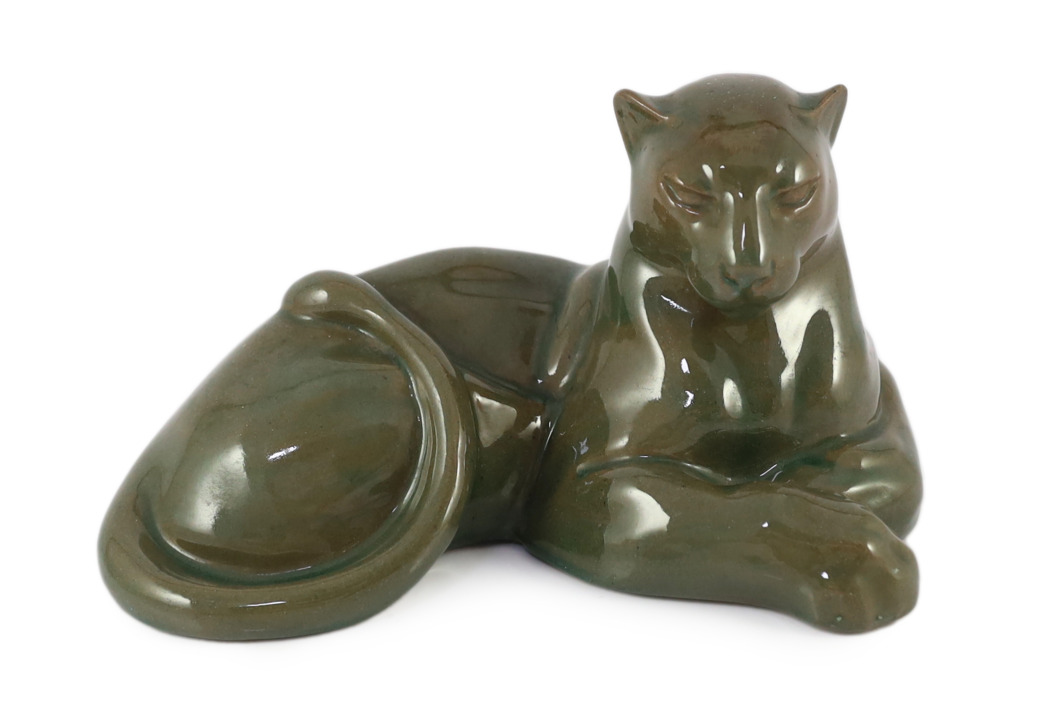 Octave Larrieu (French, 1881-1965). An Art Deco pottery model of a panther                                                                                                                                                  