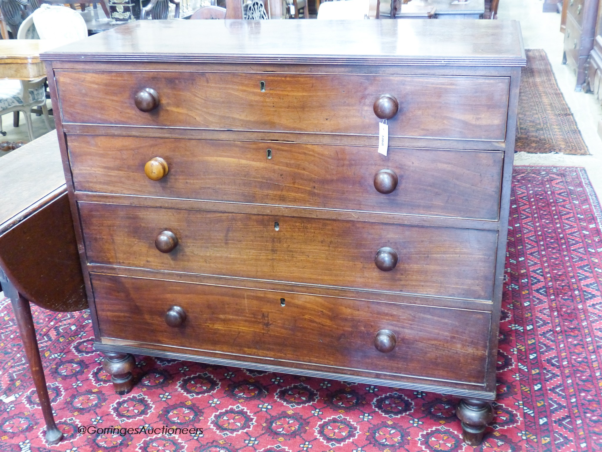 A George IV mahogany chest. W-116, D-54, H-106cm.                                                                                                                                                                           