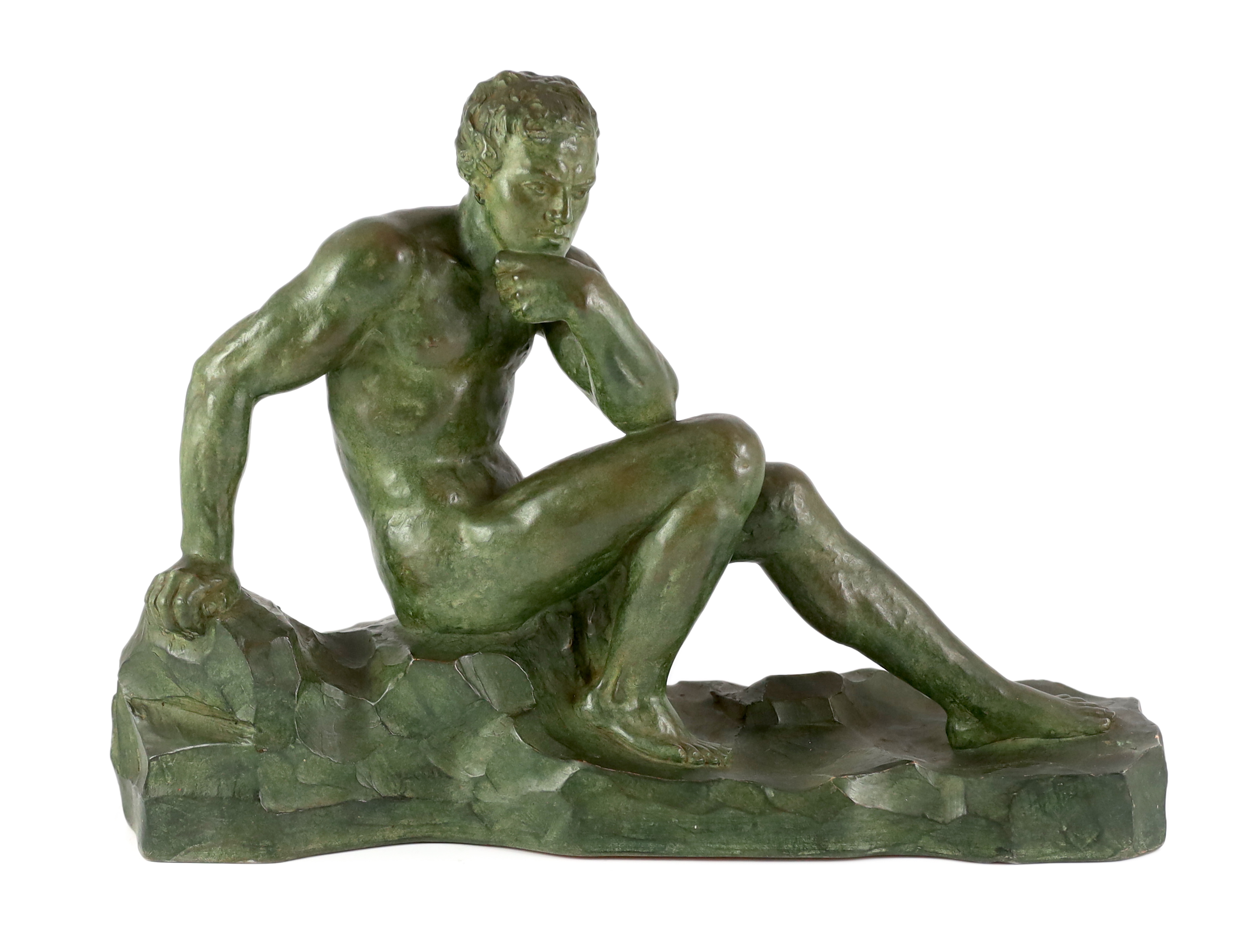 Alexandre Ouline (French, fl.1918-1940). An Art Deco bronzed terracotta sculpture, 50cm wide, 15cm deep, 35cm high                                                                                                          