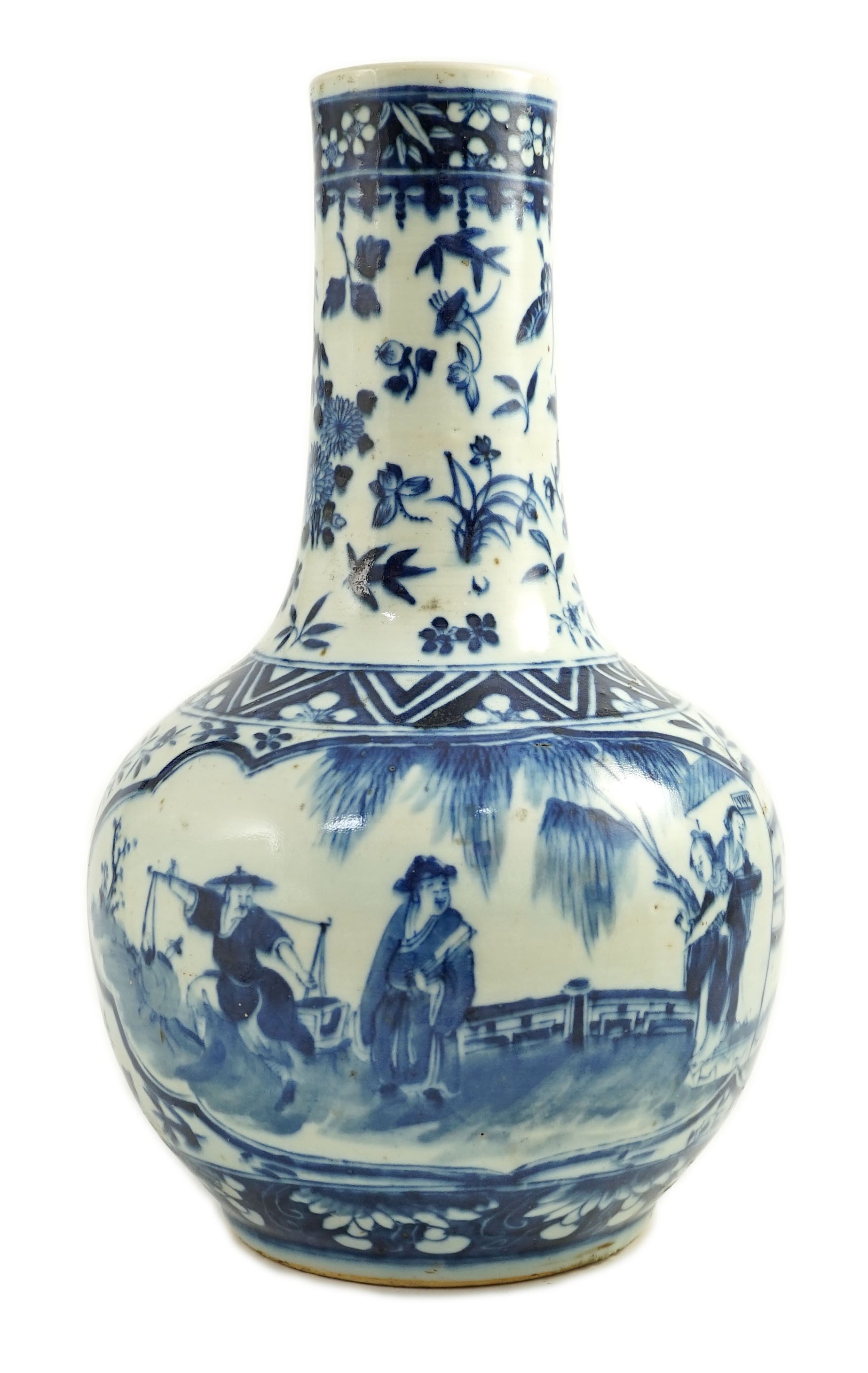 A Chinese blue and white bottle vase, 19th century, 35cm high                                                                                                                                                               