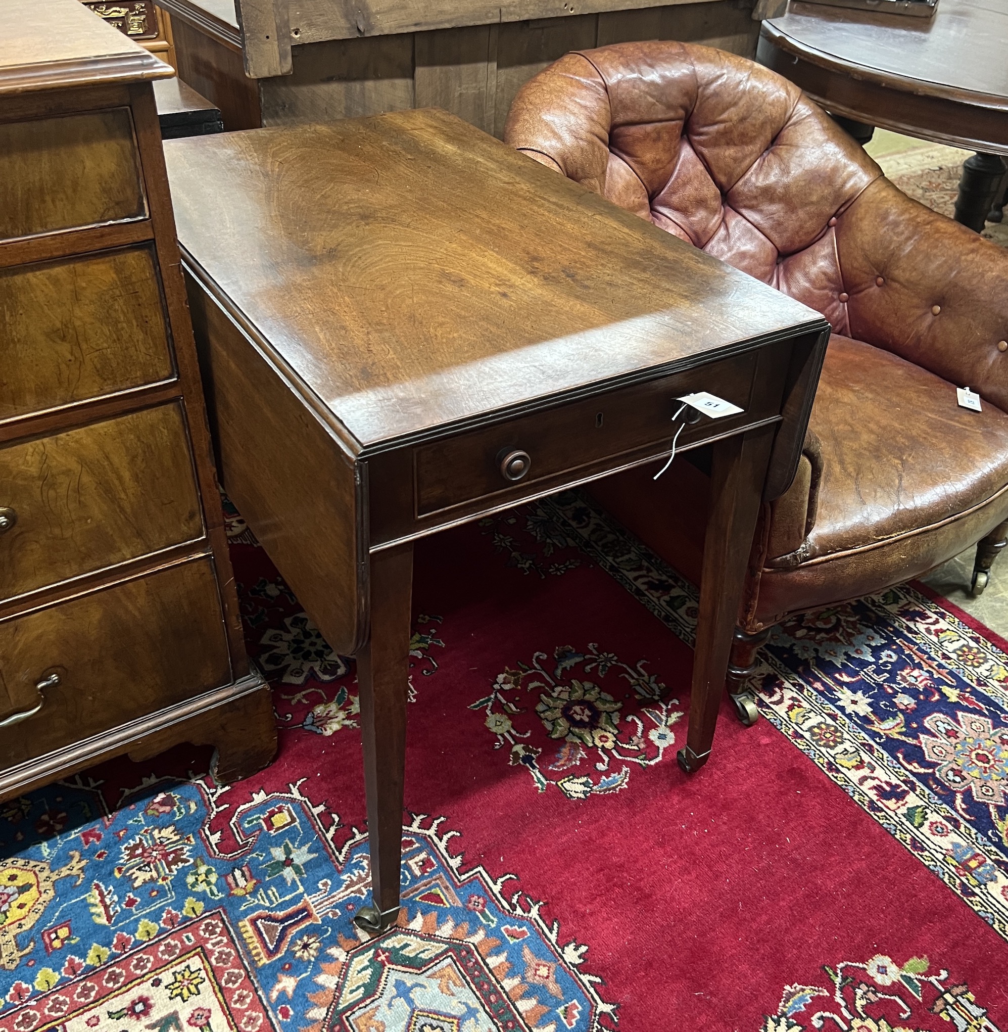 A George III mahogany Pembroke table, width 53cm, depth 84cm, height 72cm                                                                                                                                                   