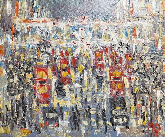 Michael Quirke (b.1946), impasto oil on canvas, ‘Evening London’, signed and dated 2012 verso, 24 x 29cm. Condition - good                                                                                                  