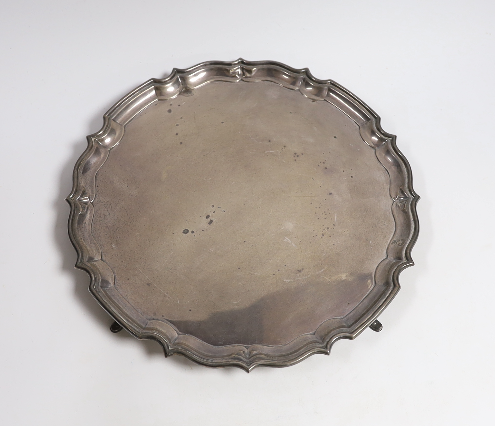 A George V silver salver, Barker Brothers Silver Ltd, Birmingham, 1929, 30.9cm, 28.3oz.                                                                                                                                     