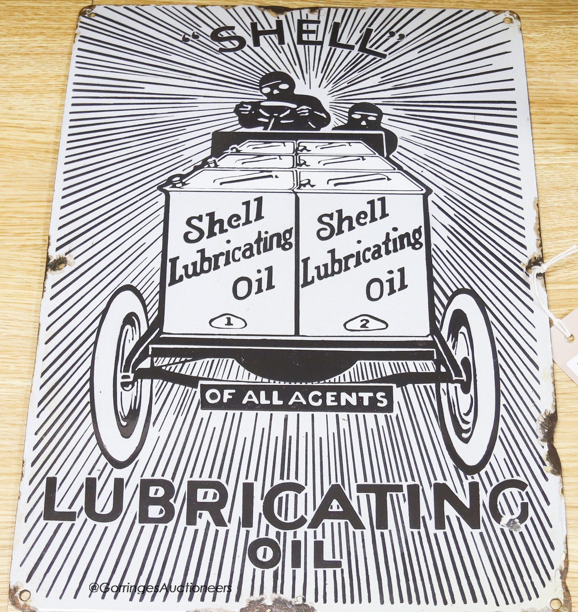 A Shell Lubricating Oil enamel sign, 43 x 31cm                                                                                                                                                                              