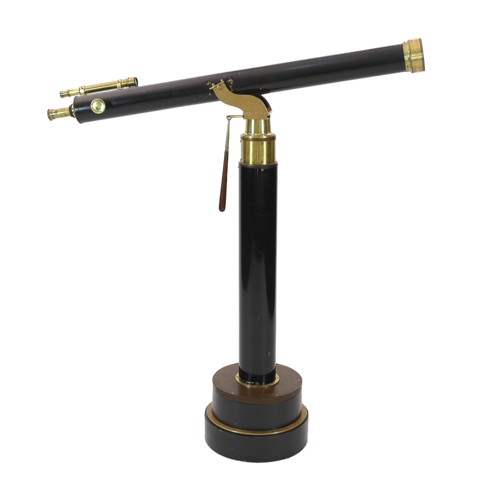 Clarkson of London. An early 20th century "Starboy" black lacquered brass astronomical telescope, 146cm long 150cm high                                                                                                     