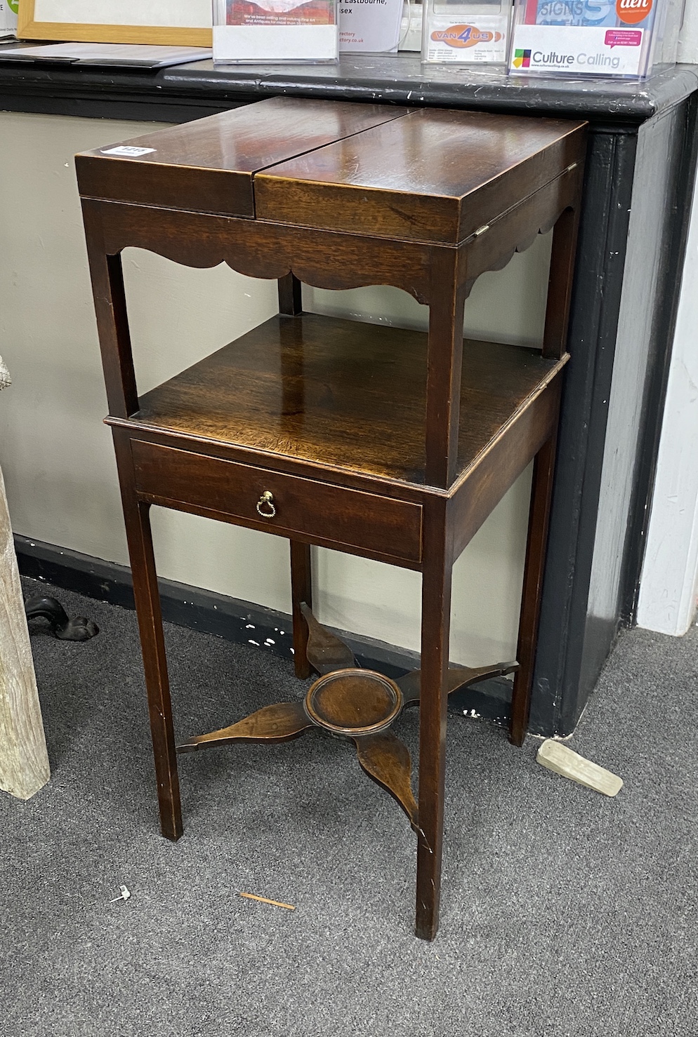 A George III mahogany enclosed washstand, width 38cm, depth 37cm, height 87cm                                                                                                                                               