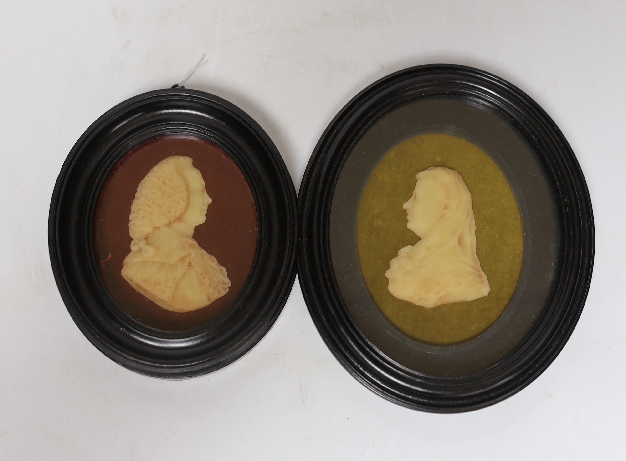Two wax portraits in oval frames, William Murray the First Earl of Mansfield (1705-1793) and his wife Lady Elizabeth Finch, larger frame 18.5cm                                                                             