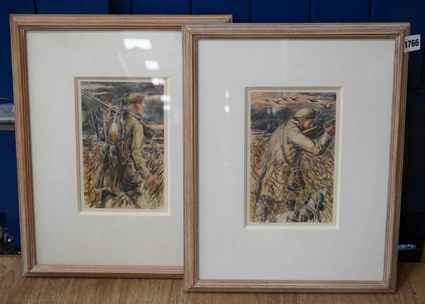 George Anderson Short (1856-1945), two watercolours, Shooting scenes, each signed, 19 x 12cm. Condition - good                                                                                                              