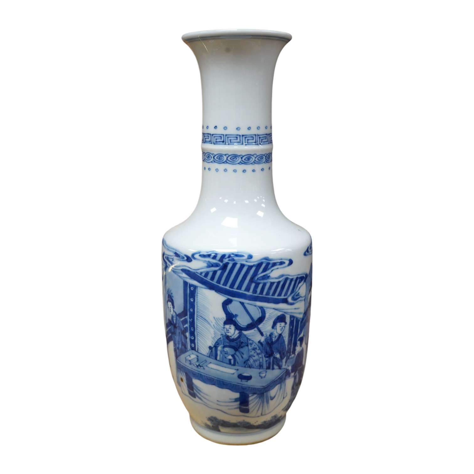 A Chinese blue and white Kangxi style vase, 27.5cm high. Condition - good                                                                                                                                                   