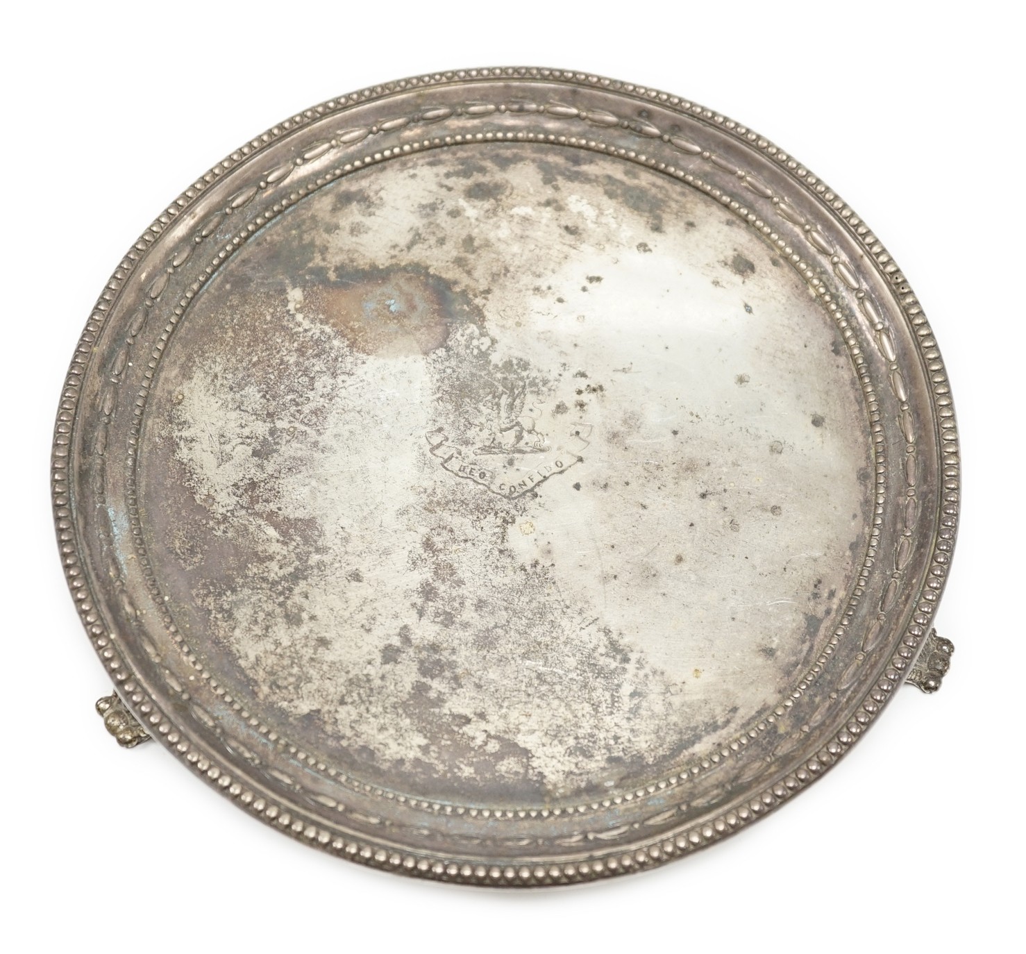 A Victorian silver circular salver, by R & S Garrard, London, 1869, 19.8cm, 10.6oz.                                                                                                                                         