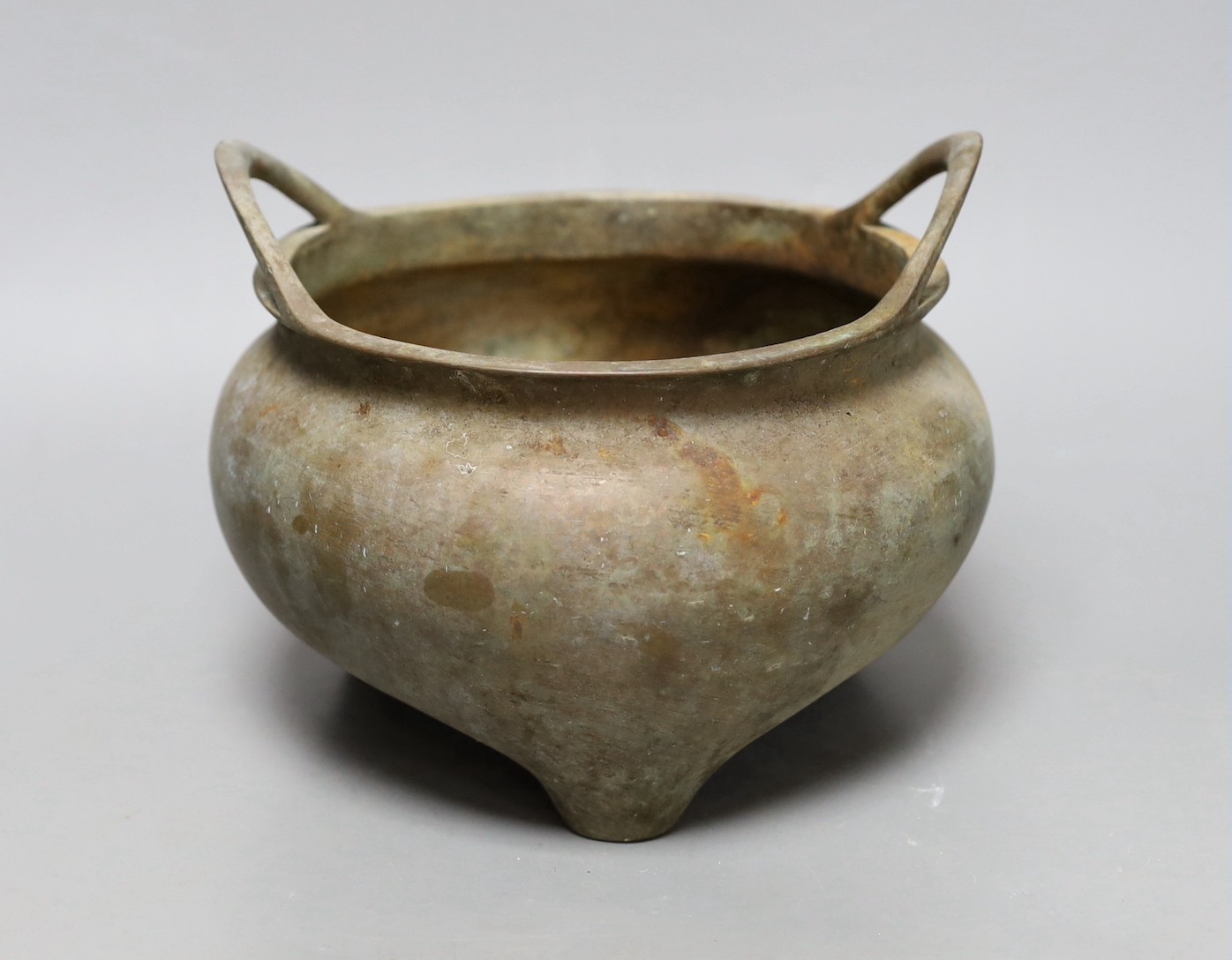 A Chinese two handled bronze censer, 18cm handle to handle                                                                                                                                                                  