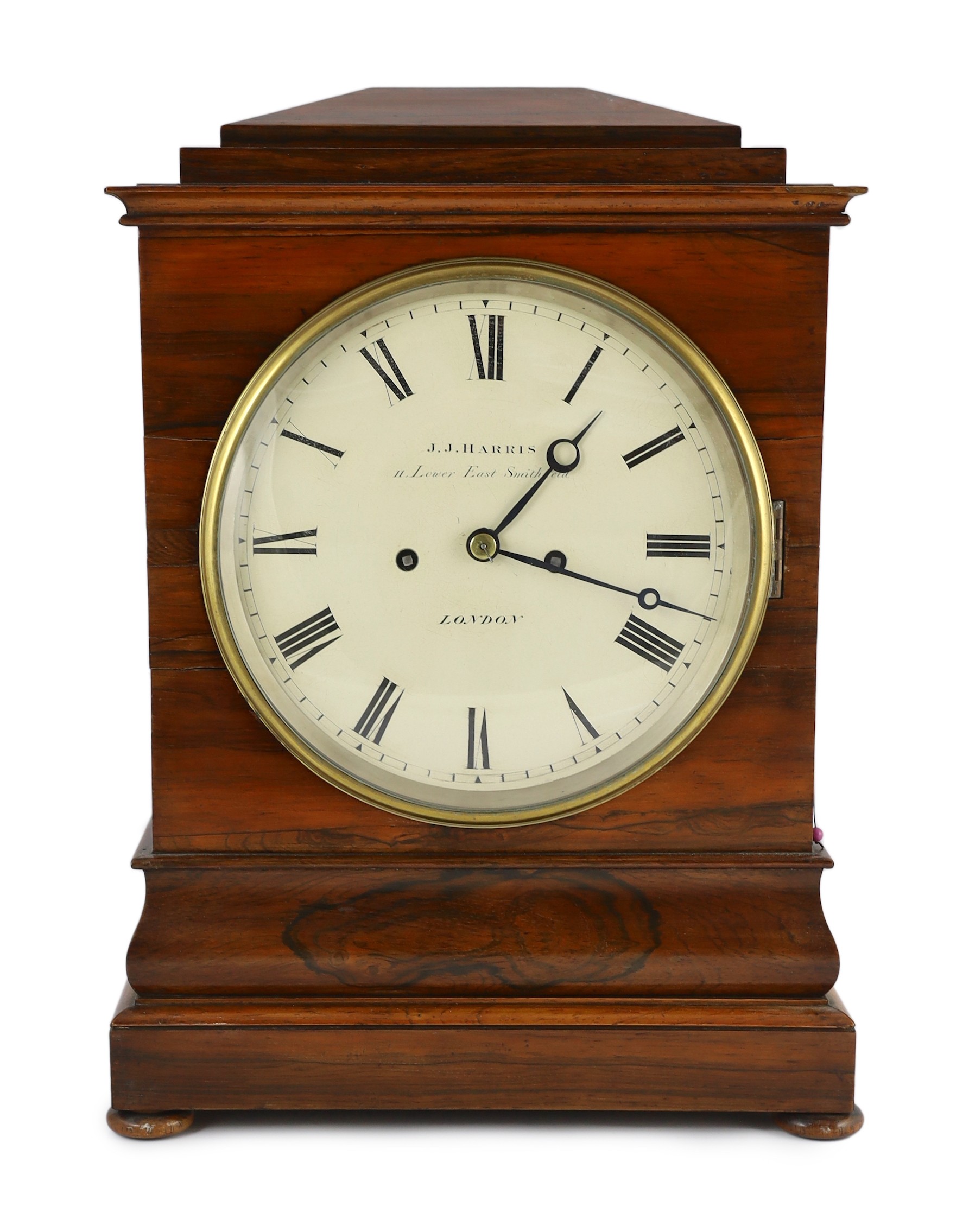 J.J. Harris of London. A Victorian rosewood hour repeating bracket clock, 30cm wide, 17cm deep, 42cm high                                                                                                                   