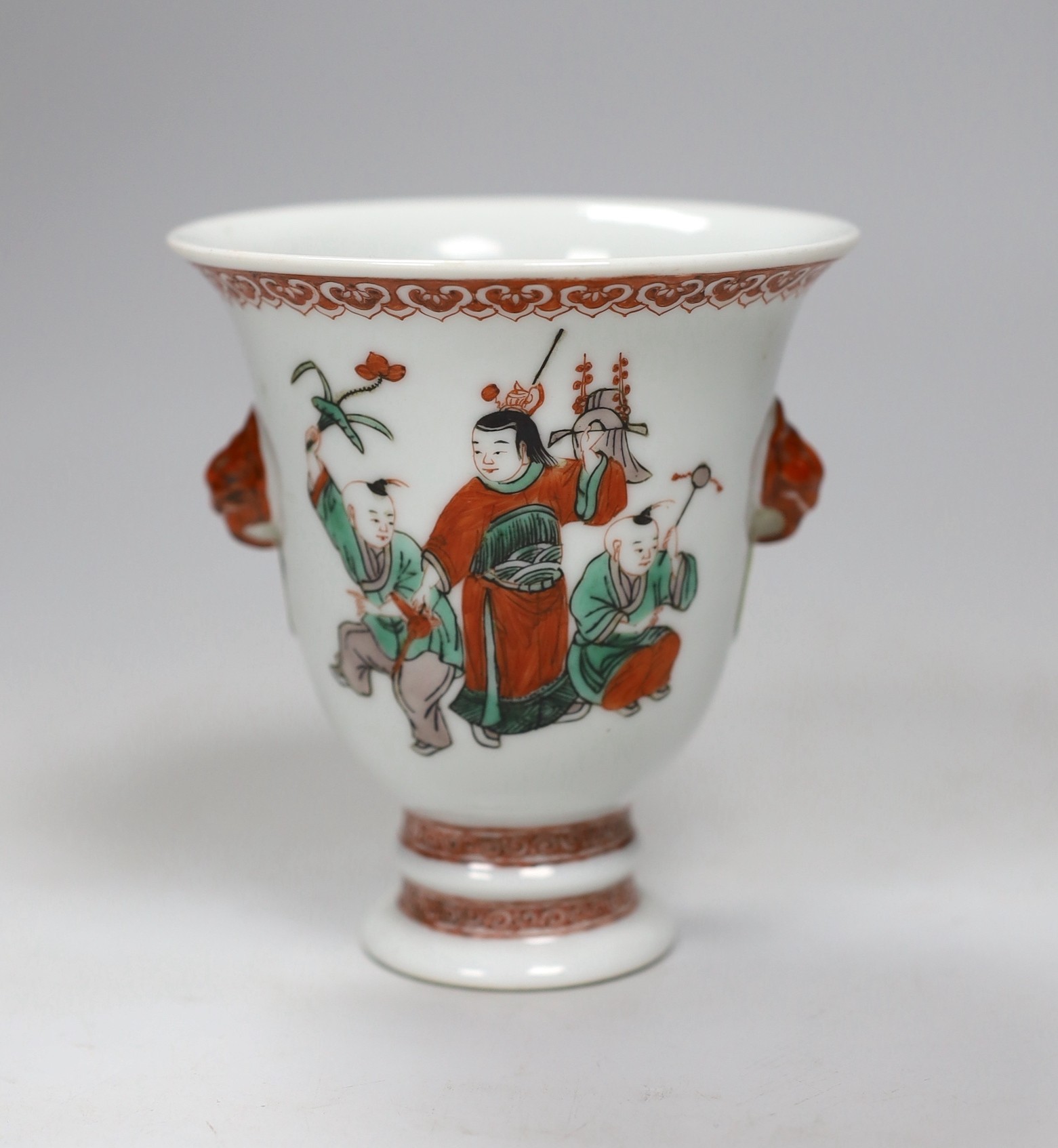 A 19th century Chinese enamelled porcelain ‘Boys’ stem cup, 11.5cm                                                                                                                                                          