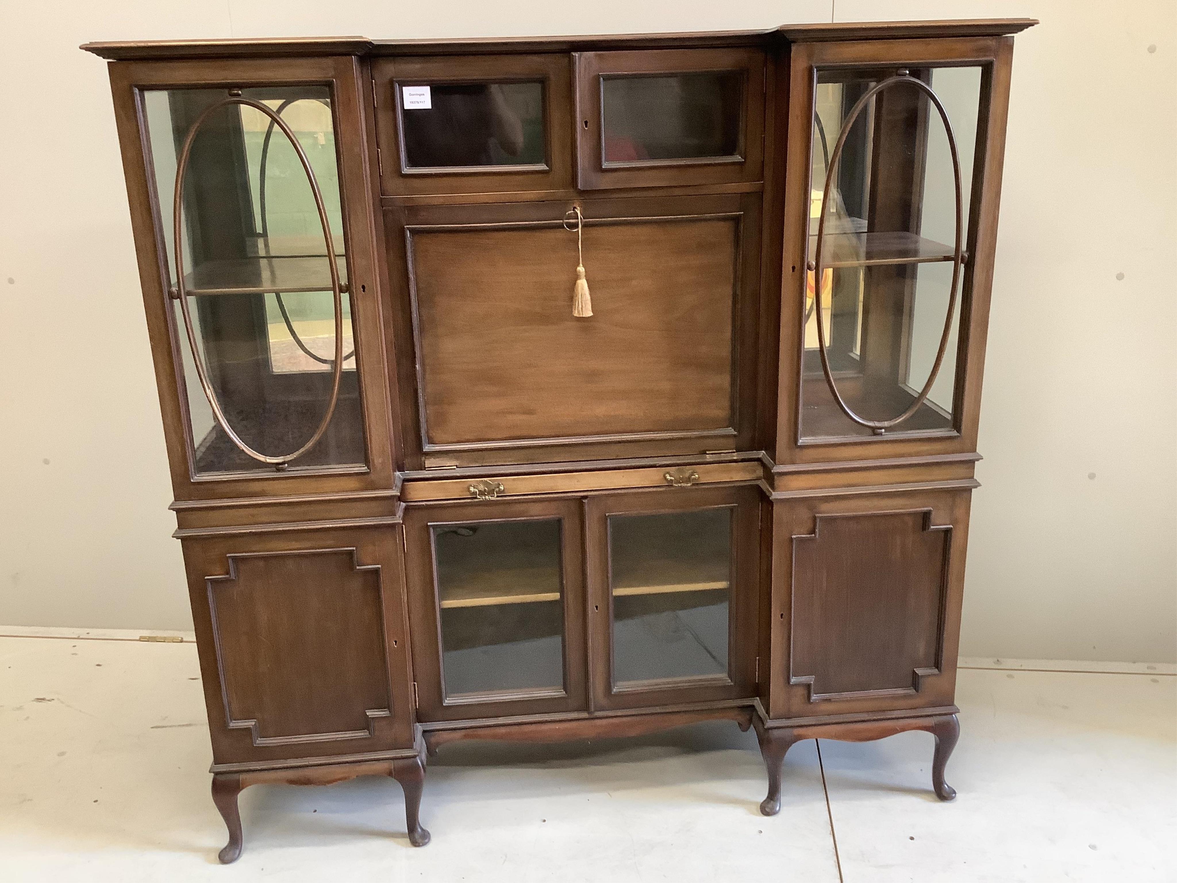 An Edwardian mahogany bureau bookcase, width 137cm, depth 36cm, height 137cm. Condition - poor                                                                                                                              