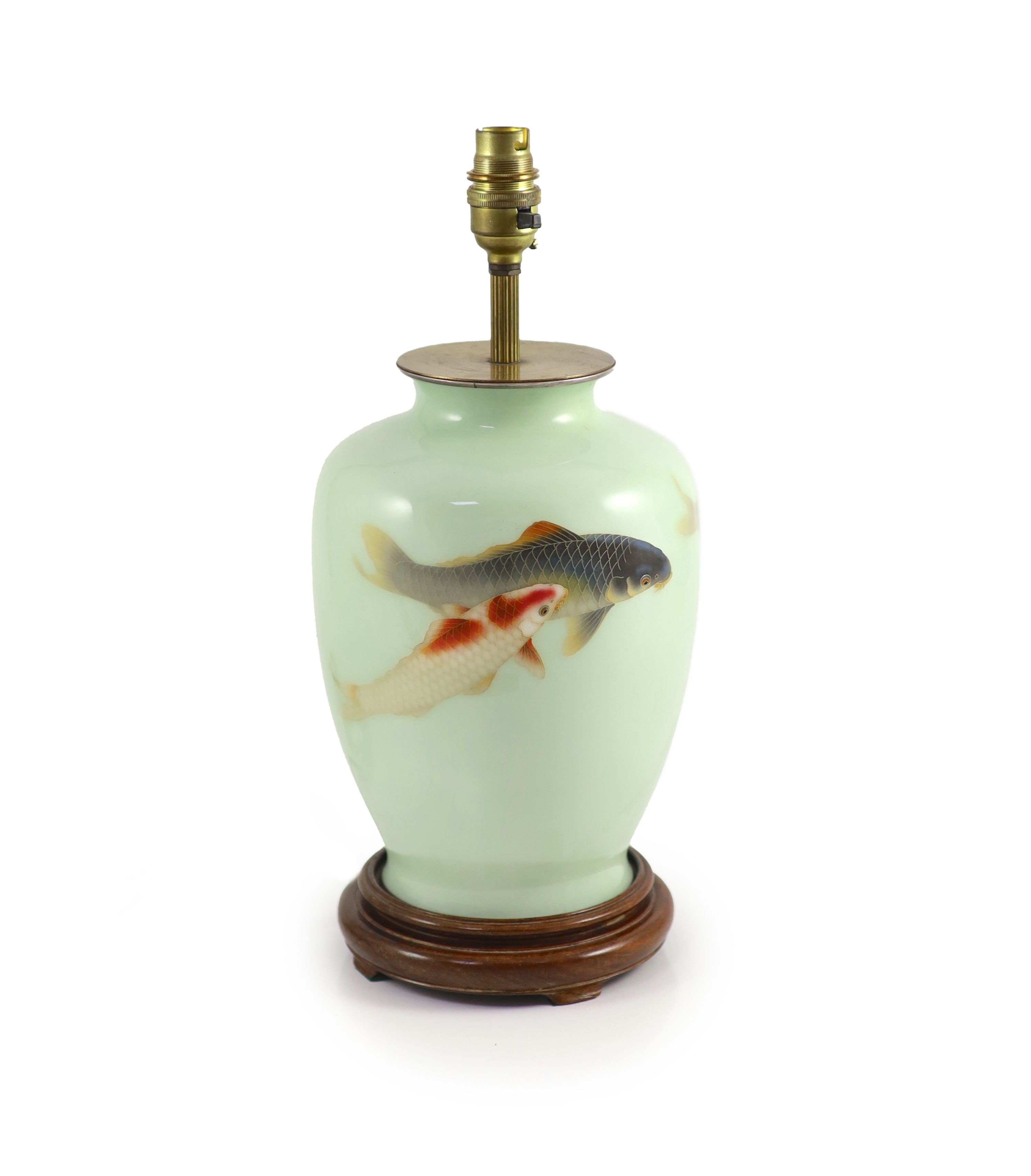 A Japanese cloisonné vase mounted as a lamp, attributed to Ando, mid 20th century 24cm high, base drilled                                                                                                                   