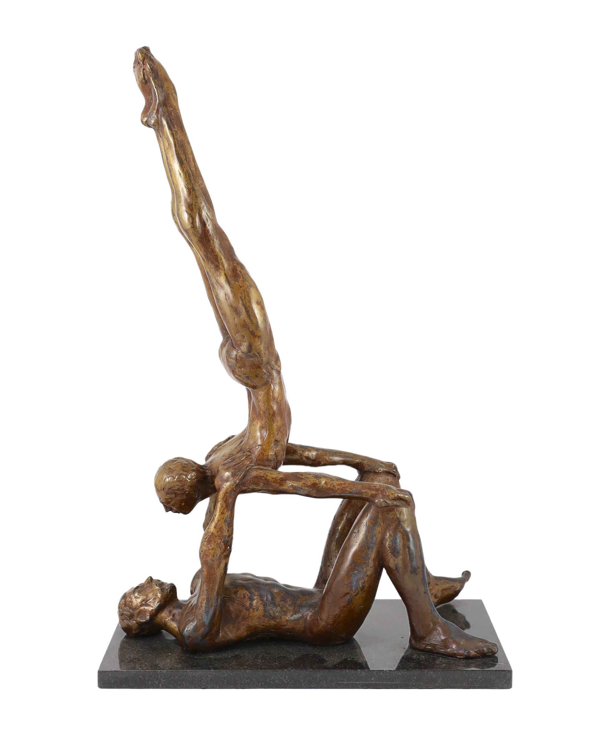 John William Mills PPRBS ARCA FRSA, (b.1933), 'Acrobat', bronze, 38cm wide 59cm high                                                                                                                                        