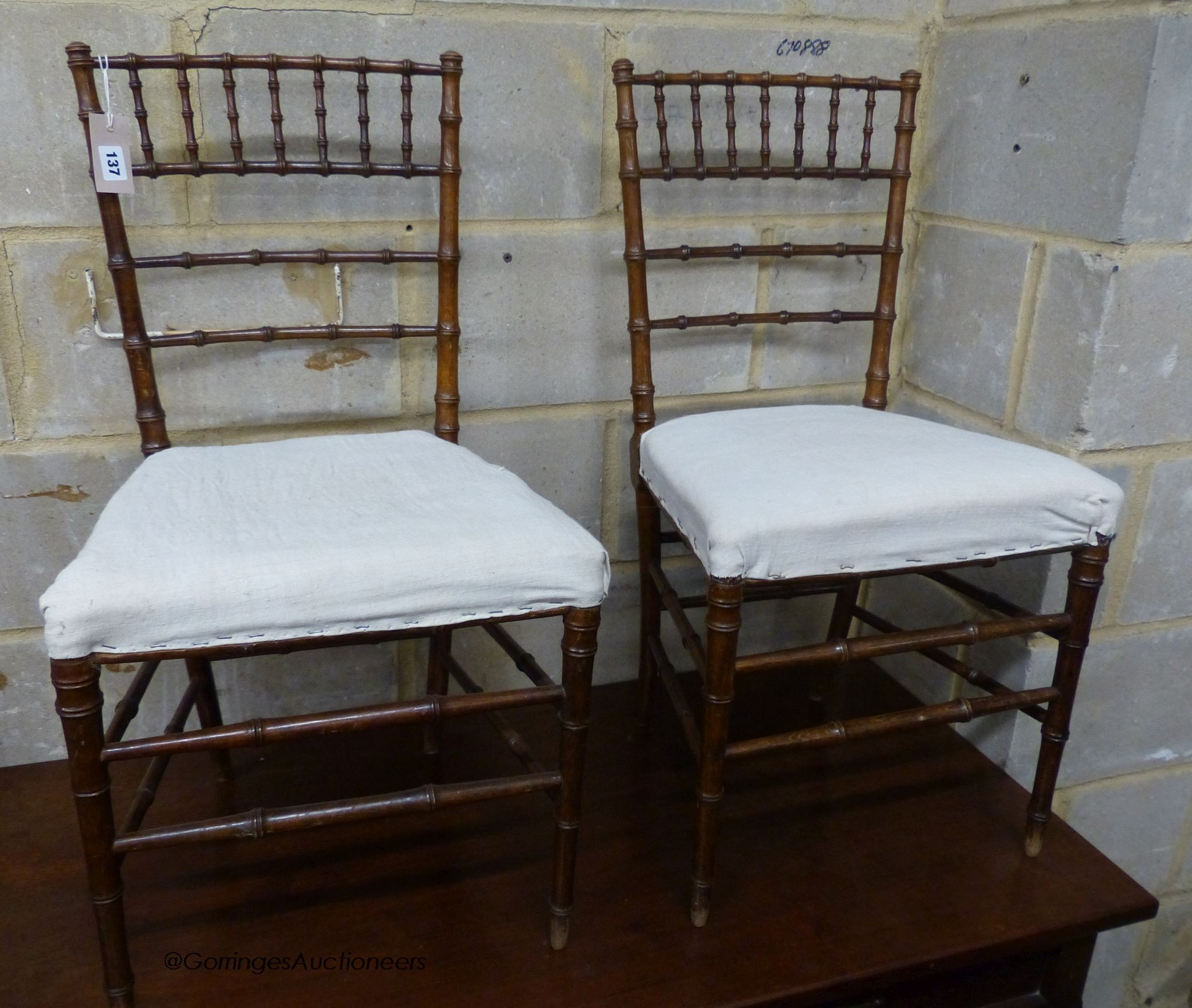 A pair of Victorian faux bamboo side chairs                                                                                                                                                                                 