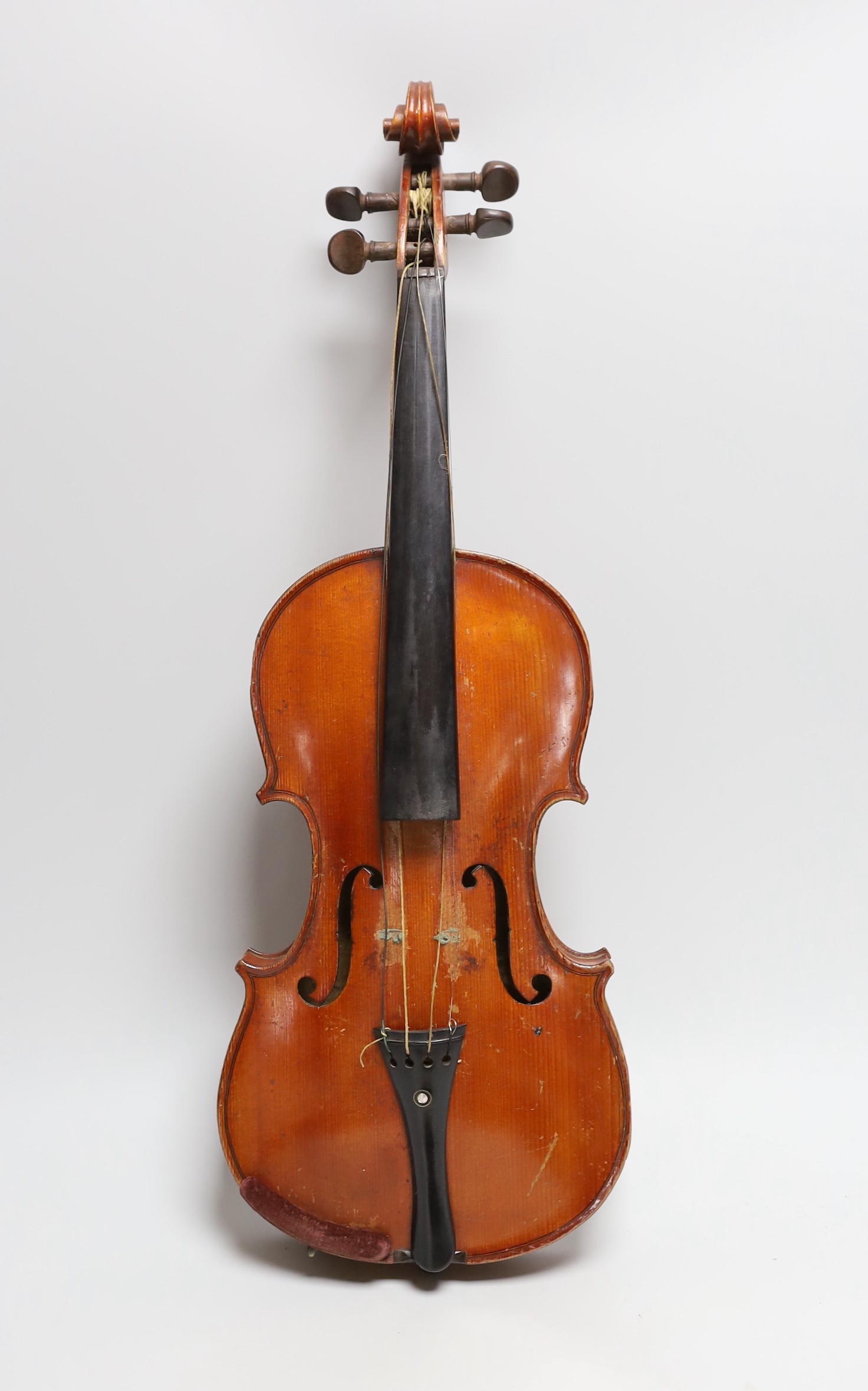 A cased 19th century French violin, back 34cm                                                                                                                                                                               