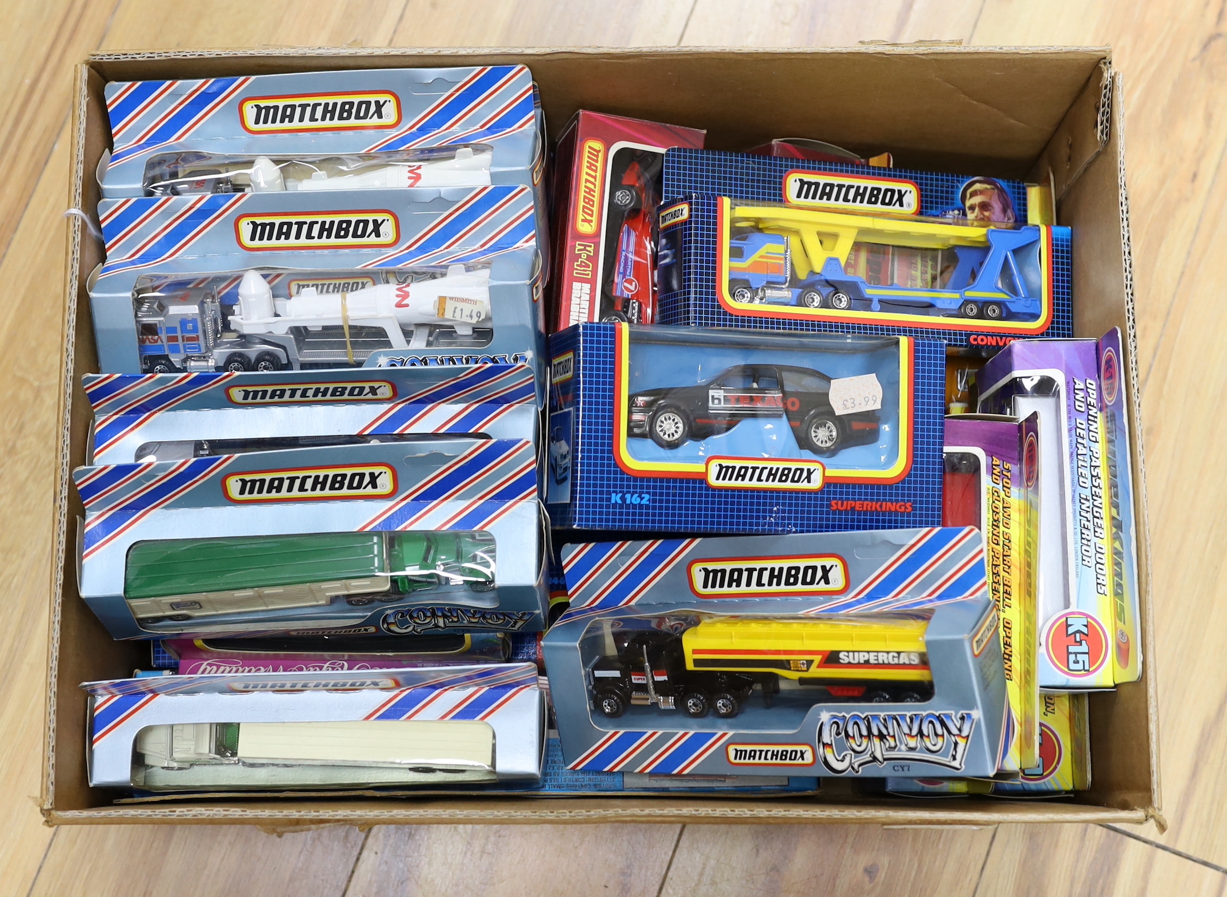 1970s boxed Matchbox diecast vehicles (27), from the Convoy series, Speed Kings, Super Kings, etc.                                                                                                                          