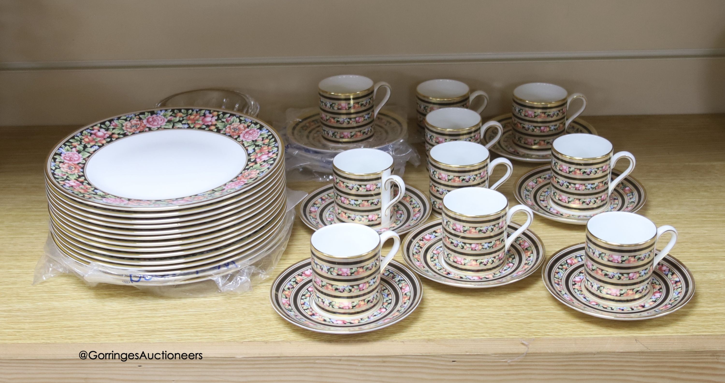 A Wedgwood Clio design coffee set for ten and an Orrefors dish                                                                                                                                                              