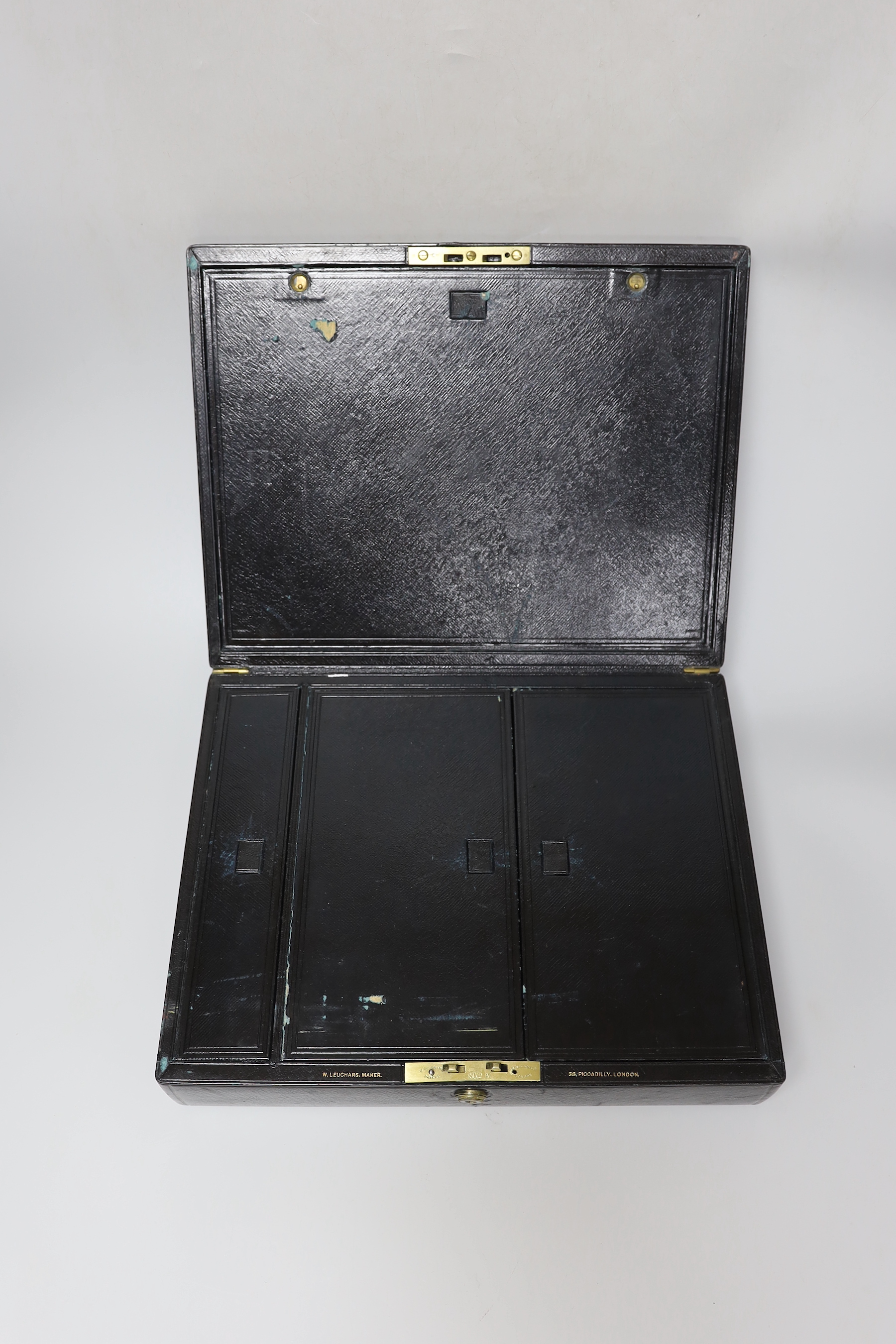 A W. Leuchars leather writing box, 33cm wide                                                                                                                                                                                