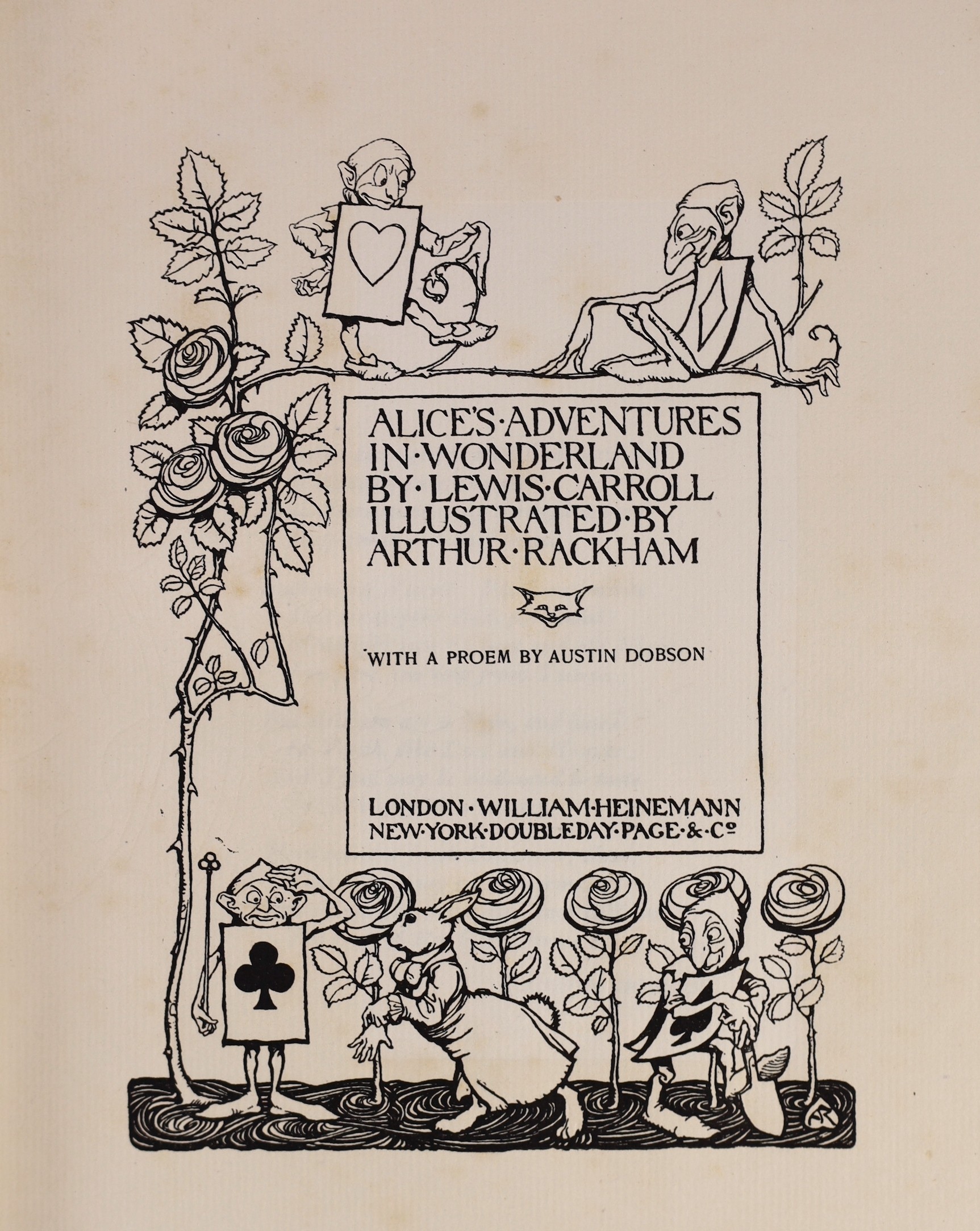 Dodgson, Charles Lutwidge - Alice’s Adventures in Wonderland, one of 1130, illustrated with 13 tipped-in coloured plates by Arthur Rackham, 4to, original cream cloth gilt, William Heinemann, London, [1907]               