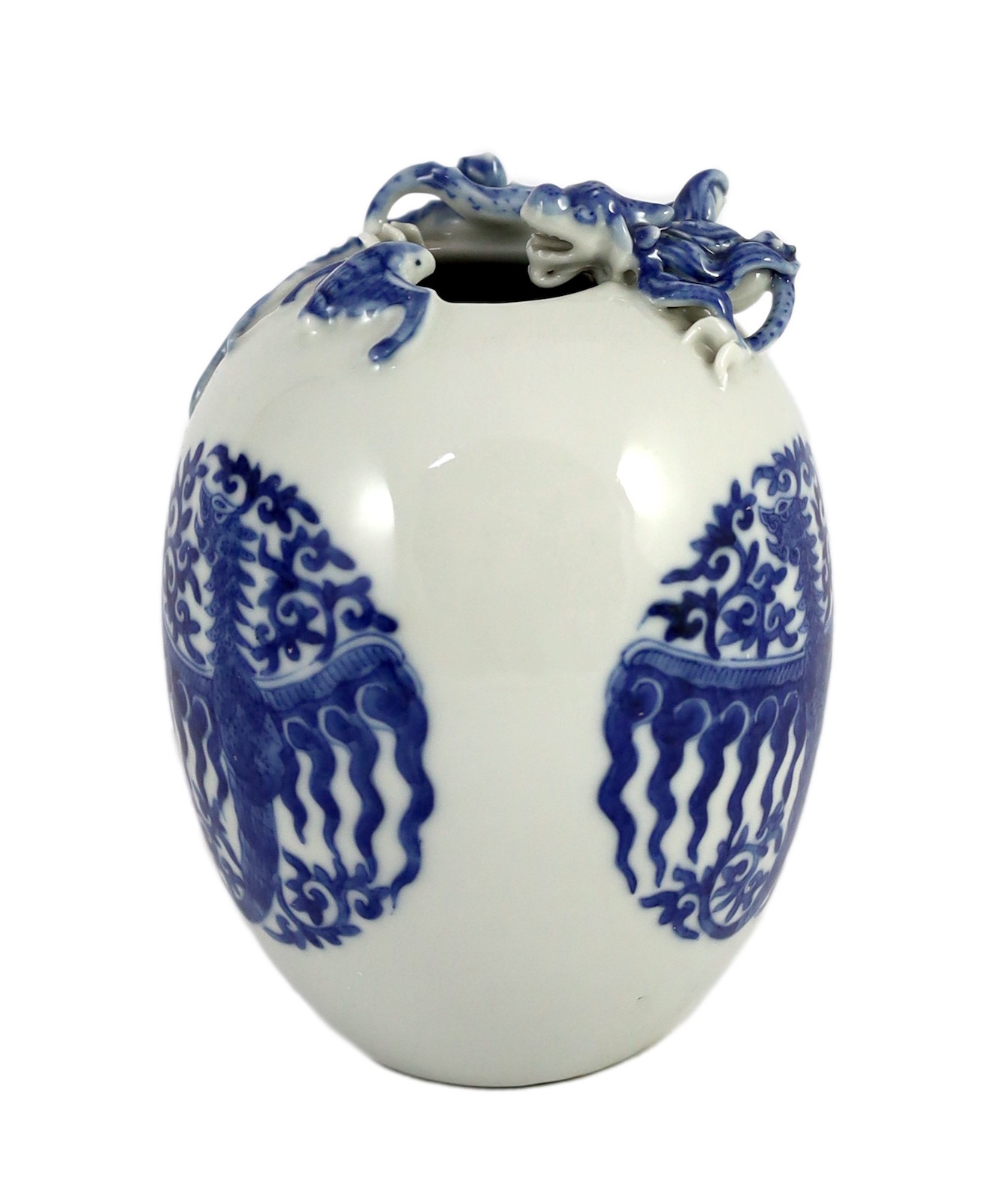A Chinese ovoid 'dragon' vase, 19th century or later, 17.5cm high                                                                                                                                                           