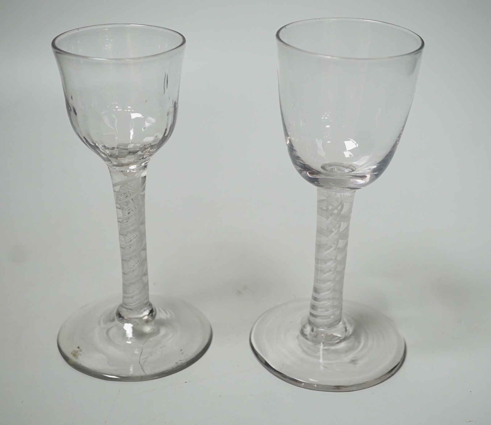 Two George III opaque twist cordial glasses, 14cm                                                                                                                                                                           