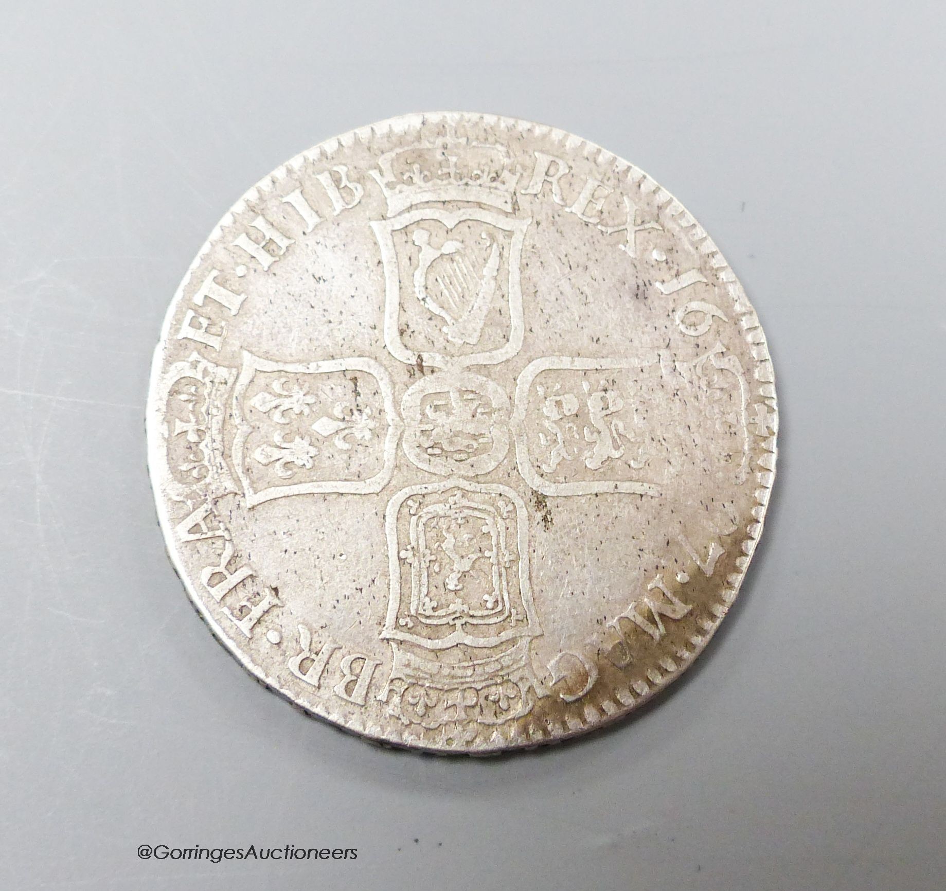 A William III halfcrown, 1697, edge Nono, haymarks otherwise about F                                                                                                                                                        