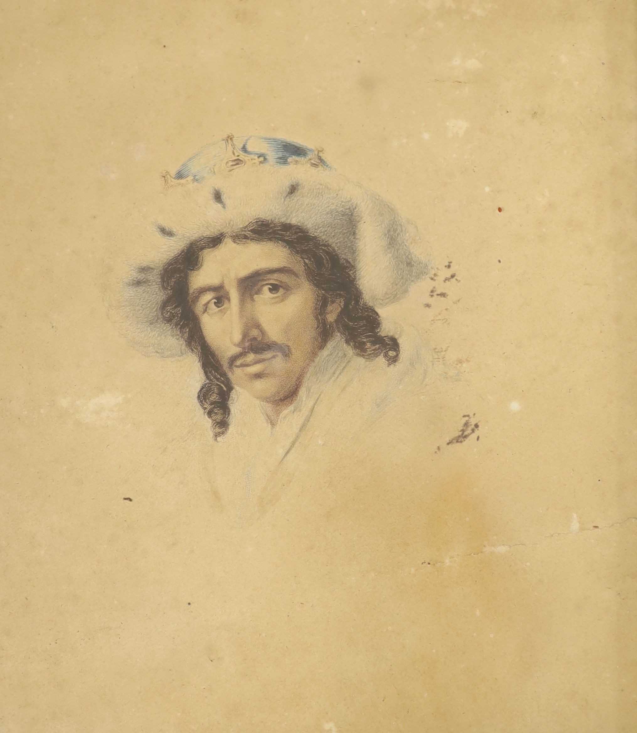 Attributed to John S.Stump, watercolour, the actor Edward Kean as Richard I, 15 x 12.5cm.                                                                                                                                   