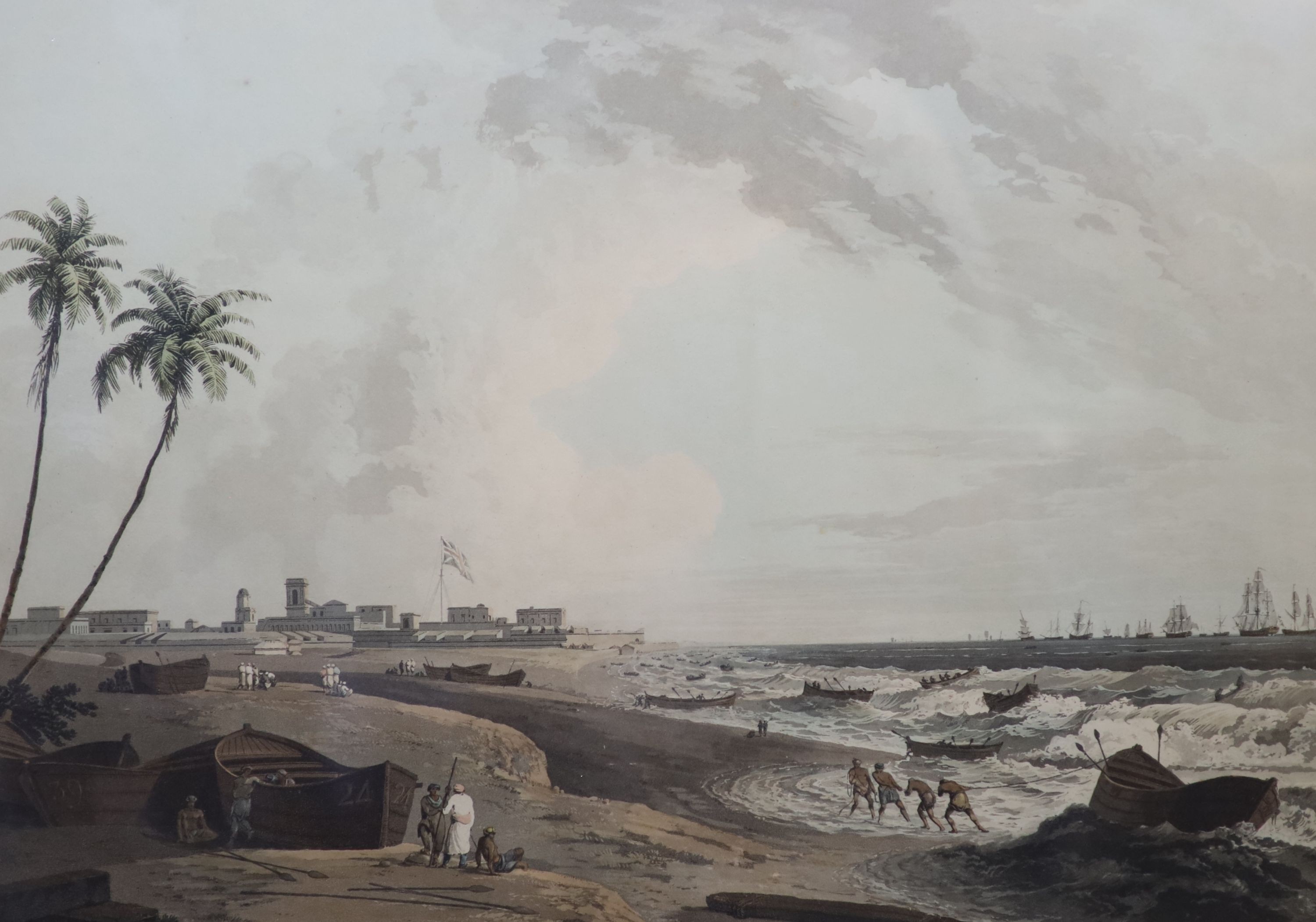Thomas & William Daniell After Thomas Daniell, 'South East View of Fort St George, Madras', No. VII, 1797, hand coloured aquatint, 46 x 60cm.                                                                               